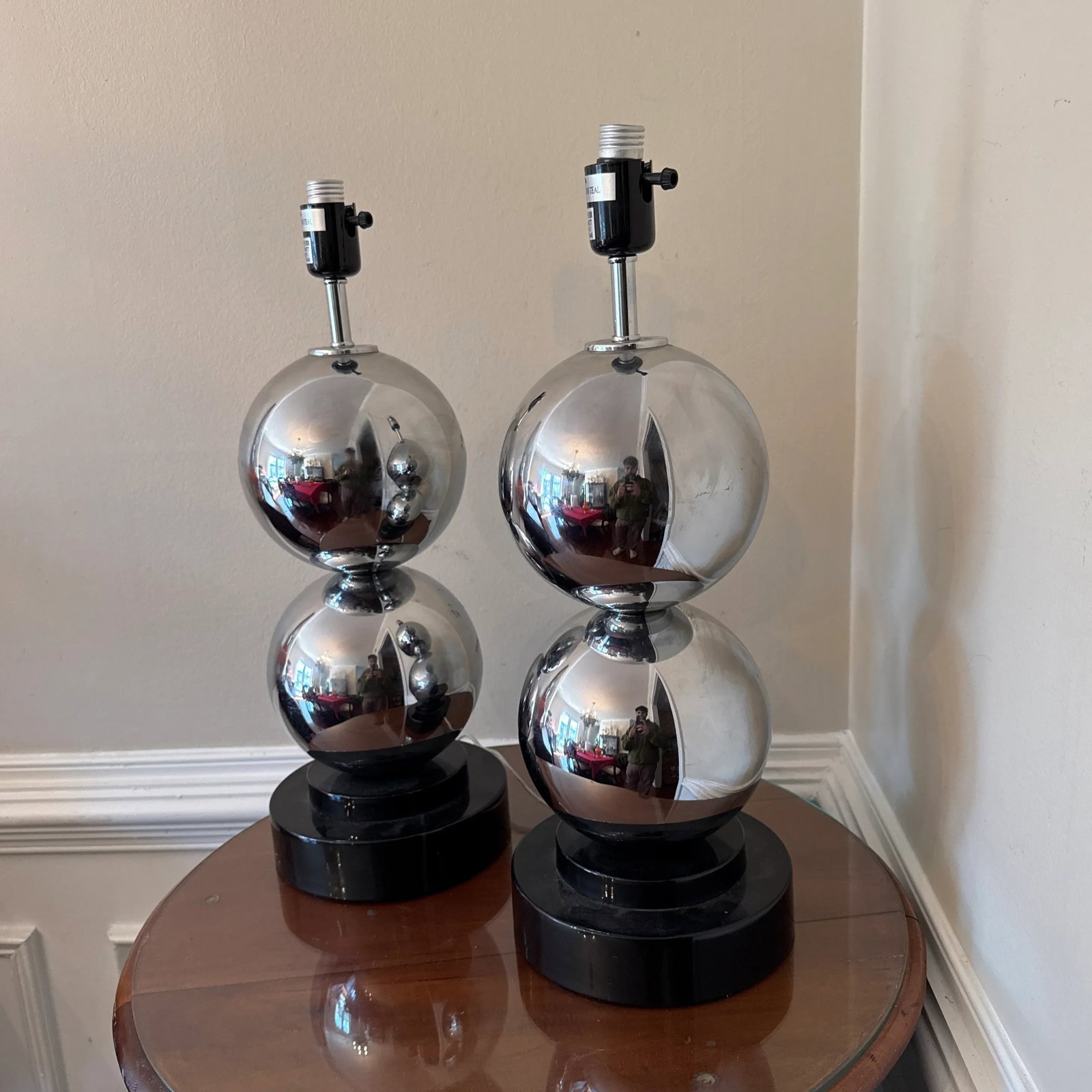 1970s Vintage Van Teal Chrome Ball Table Lamp ~ a Pair - 3
