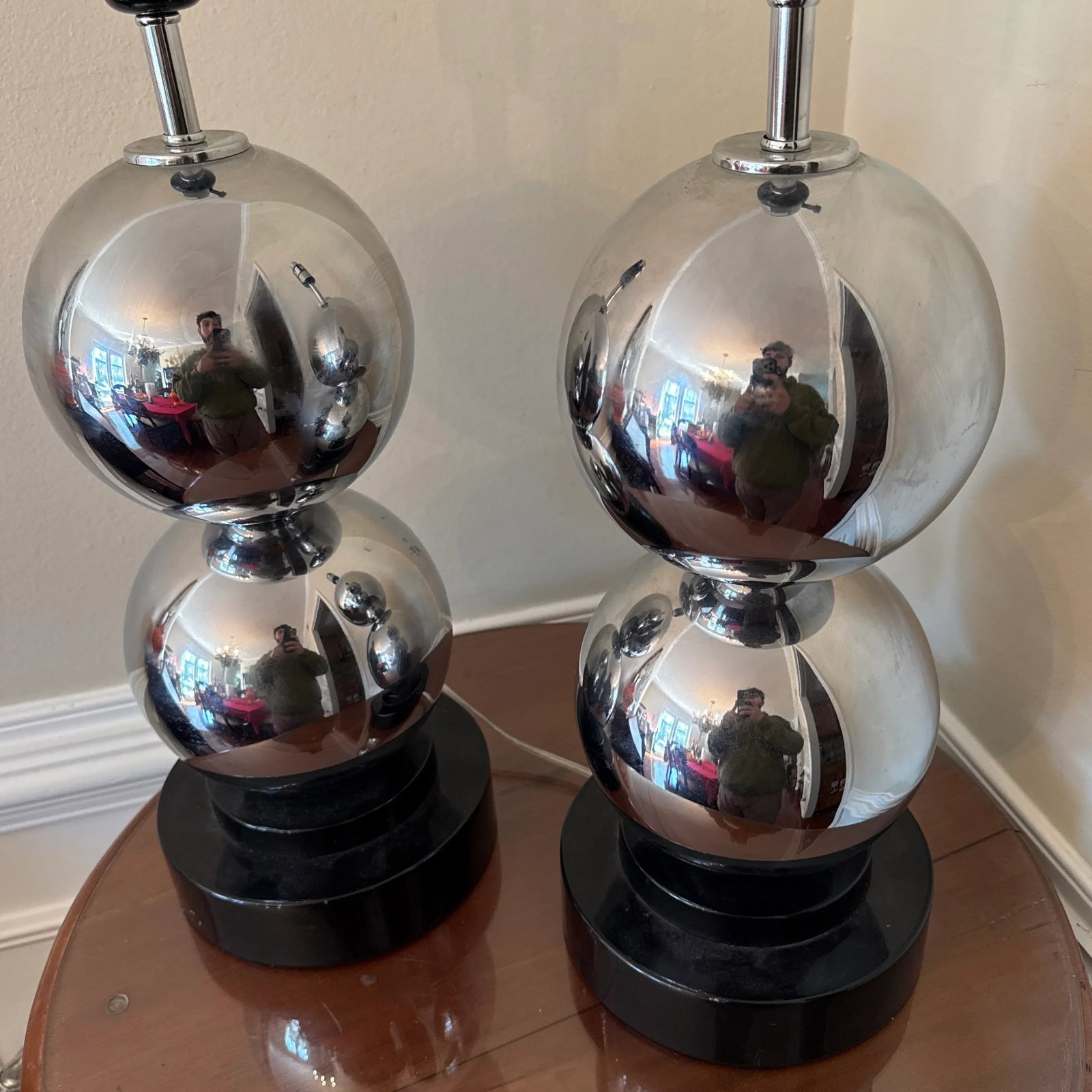 1970s Vintage Van Teal Chrome Ball Table Lamp ~ a Pair - 4