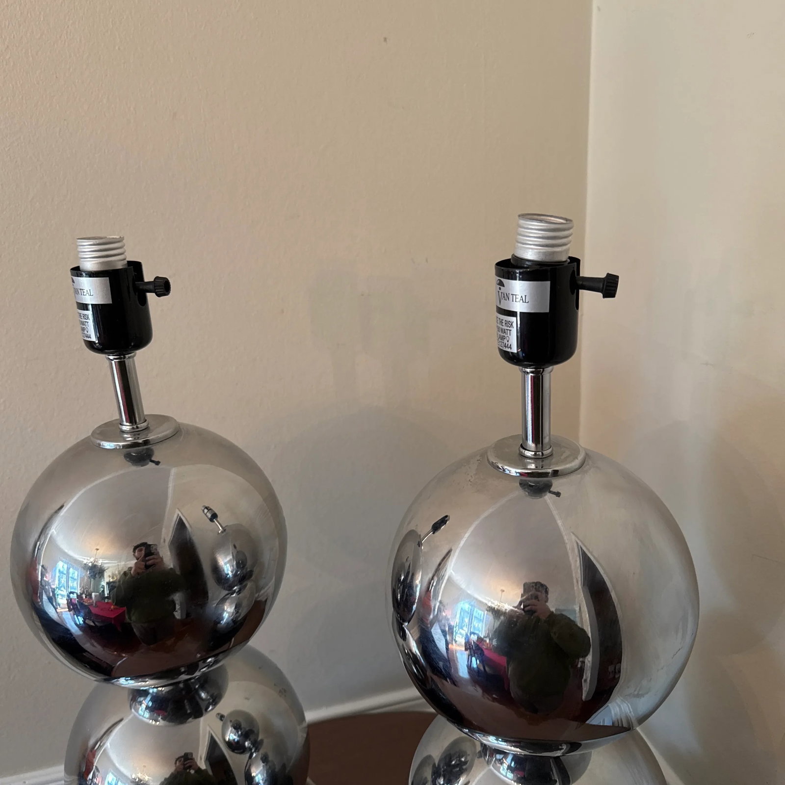 1970s Vintage Van Teal Chrome Ball Table Lamp ~ a Pair - 5