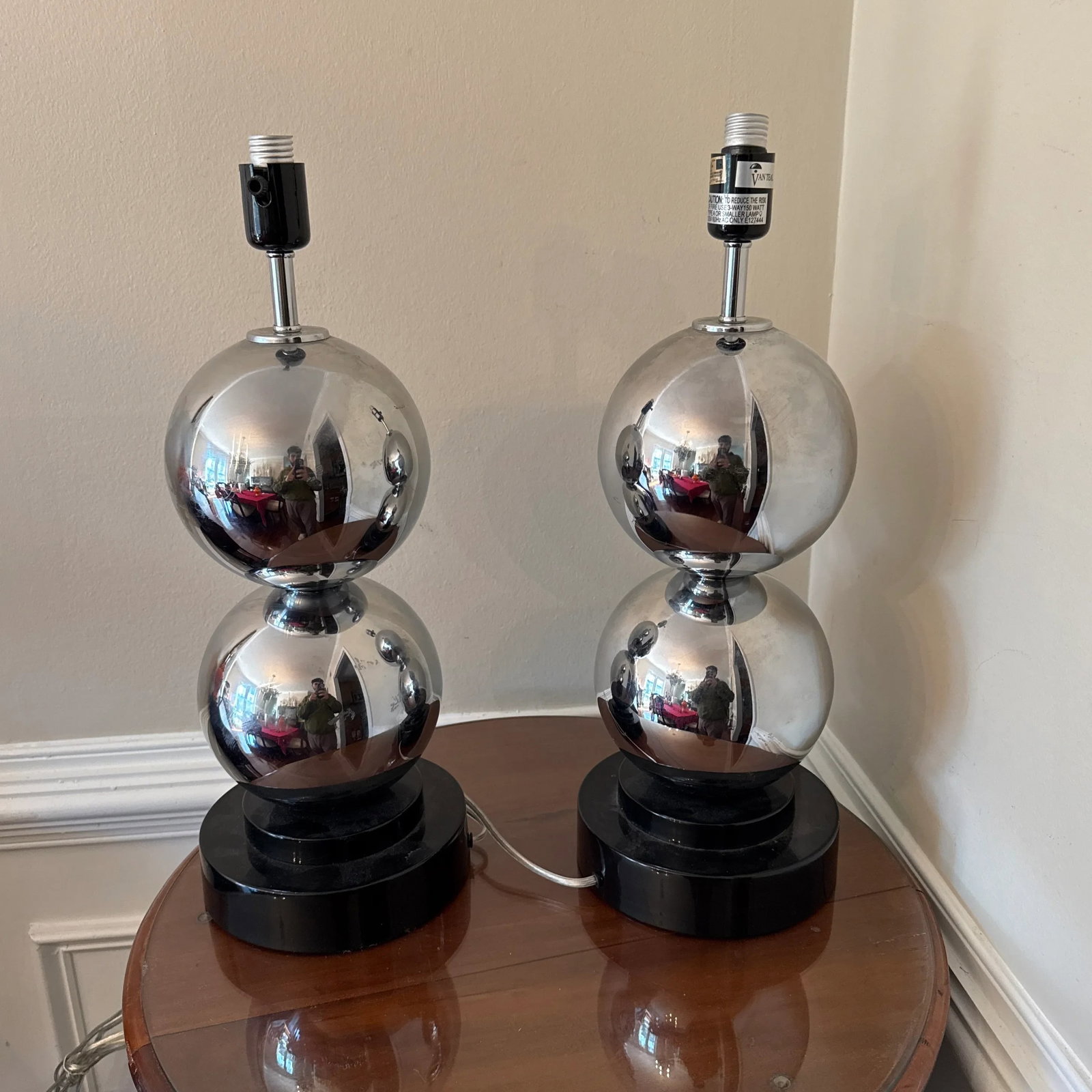 1970s Vintage Van Teal Chrome Ball Table Lamp ~ a Pair - 6