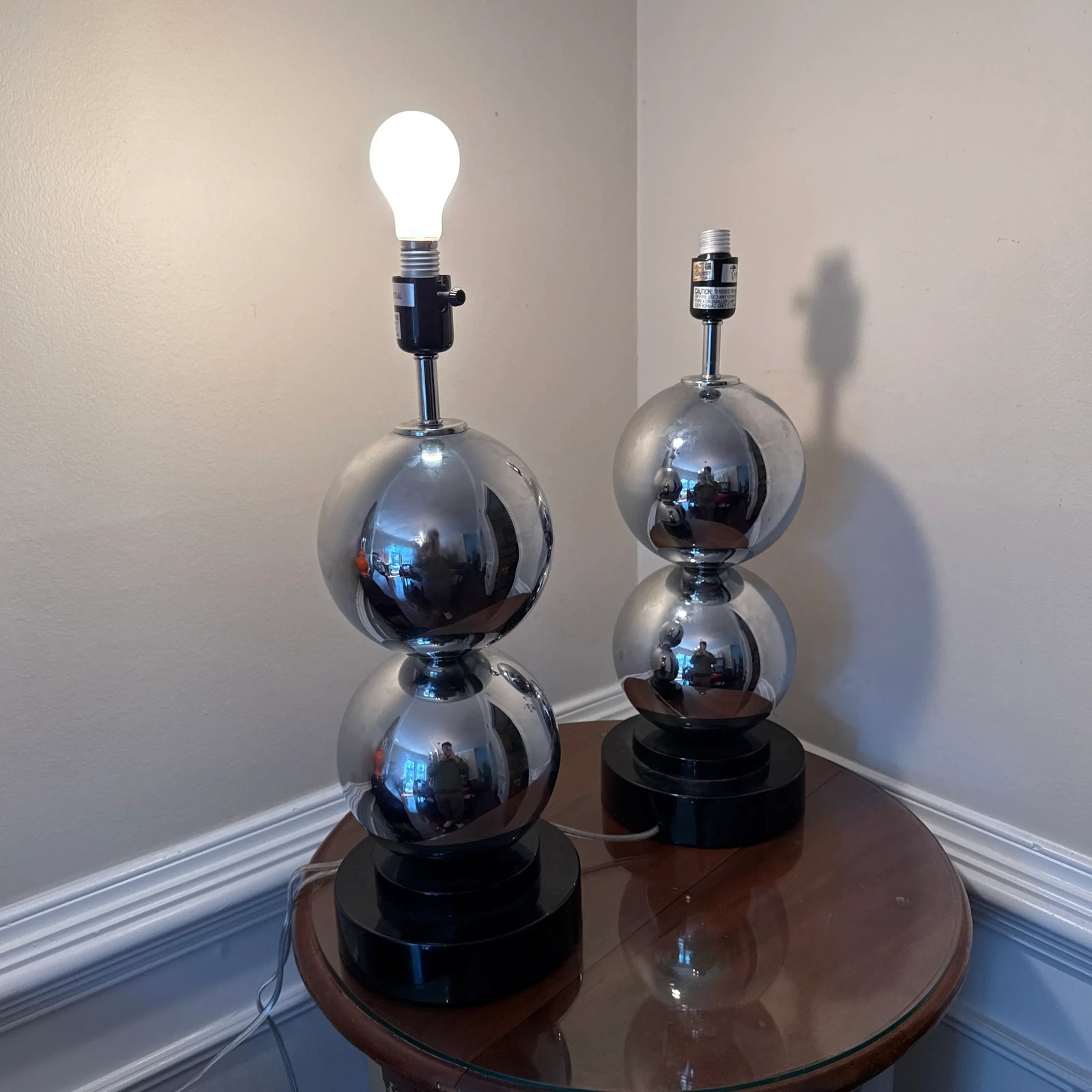 1970s Vintage Van Teal Chrome Ball Table Lamp ~ a Pair - 8