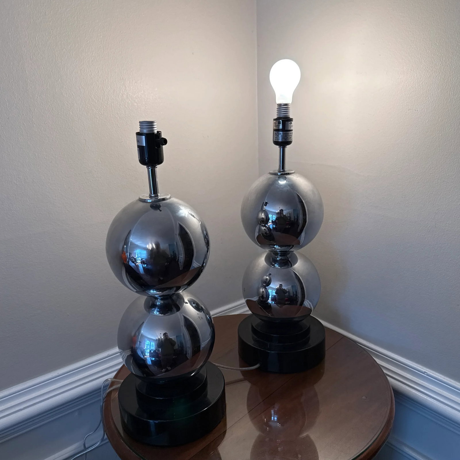 1970s Vintage Van Teal Chrome Ball Table Lamp ~ a Pair - 9
