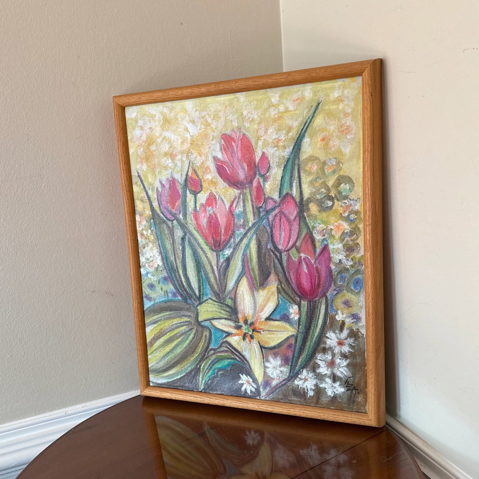 Vintage 1960s Tulips Oil Painting Signed Ilza Hahlo ~Framed - 2