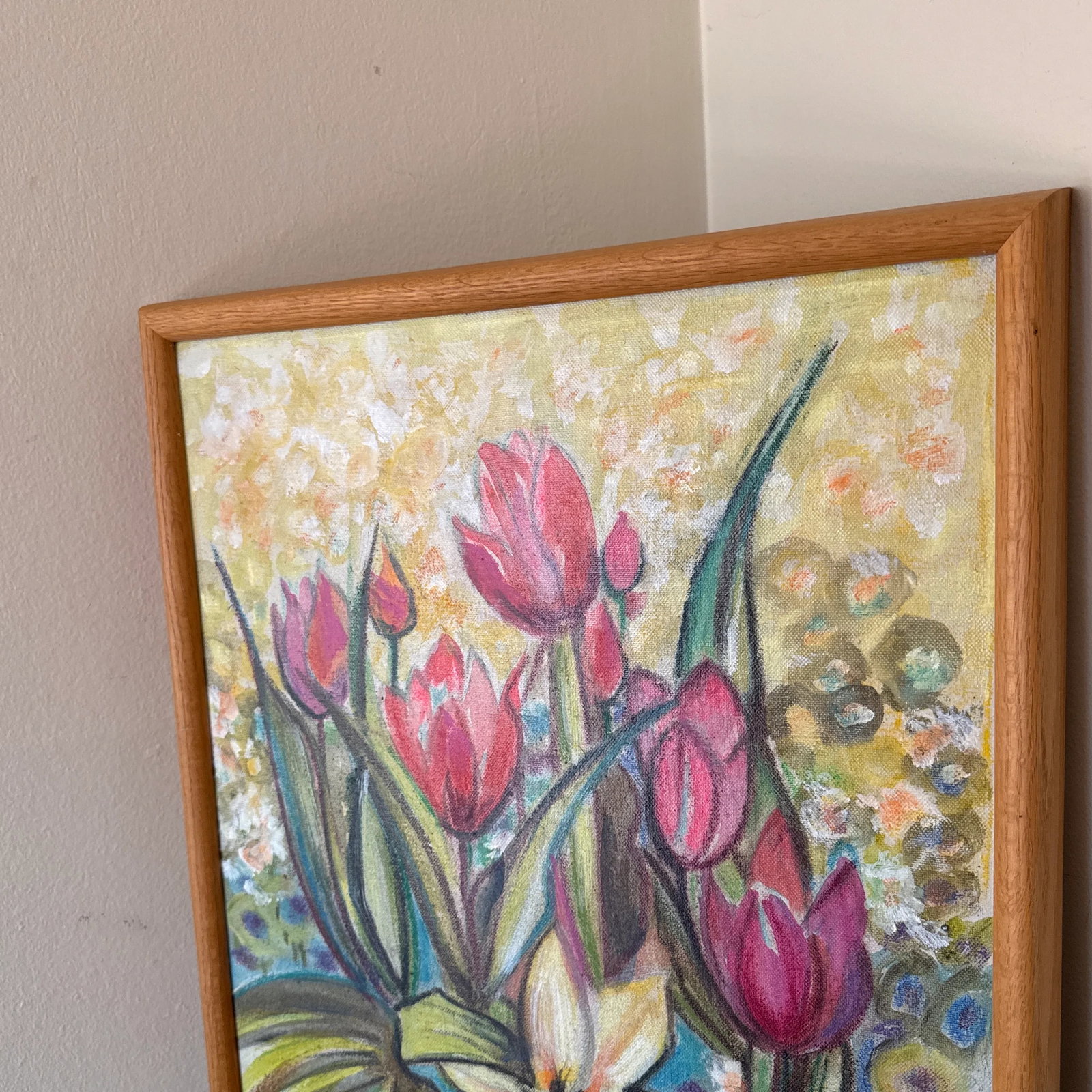 Vintage 1960s Tulips Oil Painting Signed Ilza Hahlo ~Framed - 4