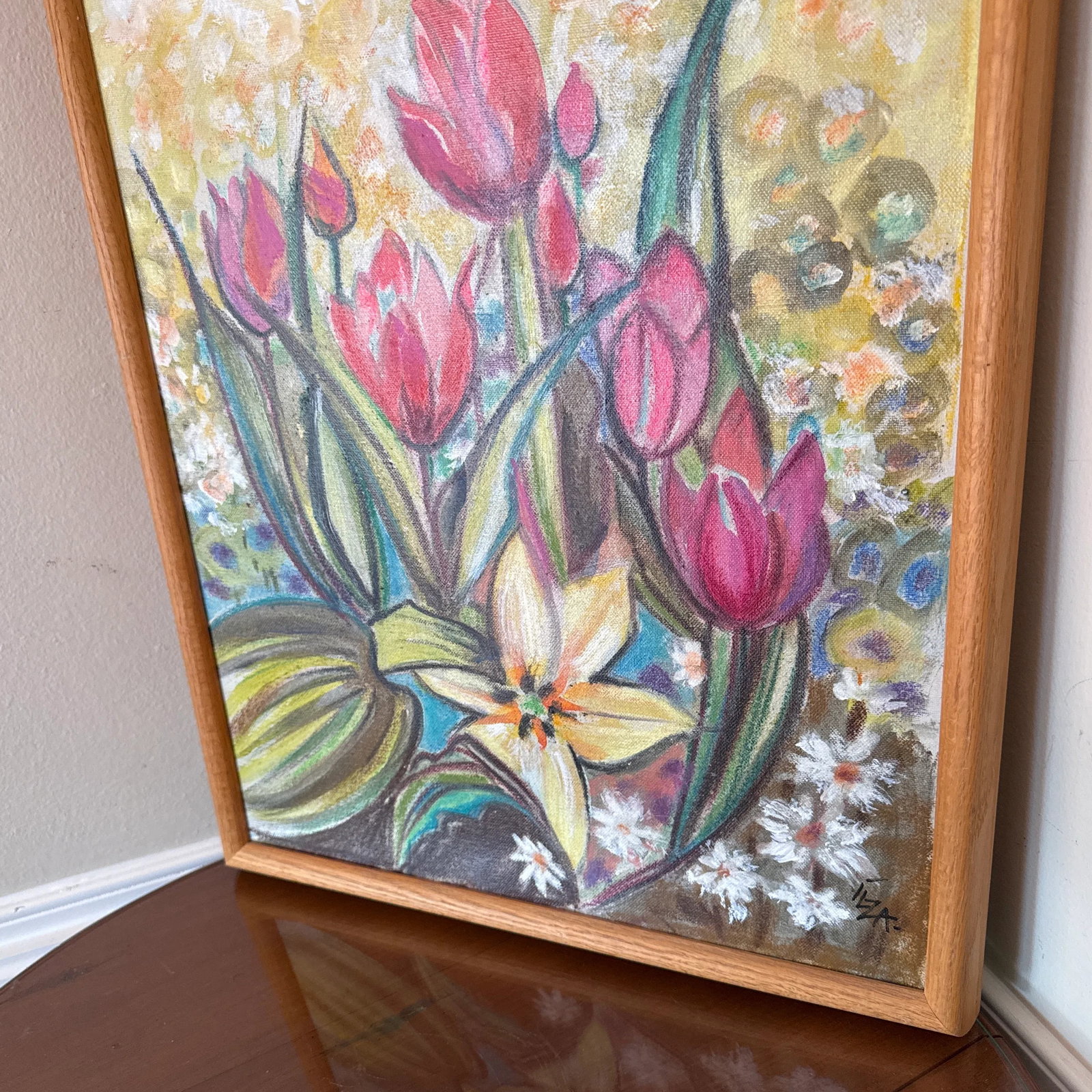 Vintage 1960s Tulips Oil Painting Signed Ilza Hahlo ~Framed - 5