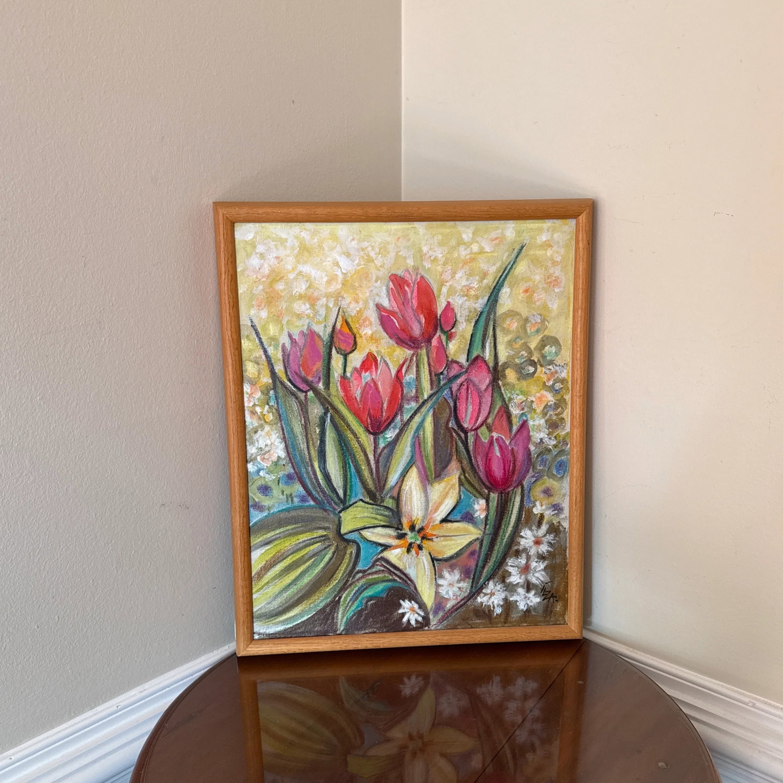 Vintage 1960s Tulips Oil Painting Signed Ilza Hahlo ~Framed - 6