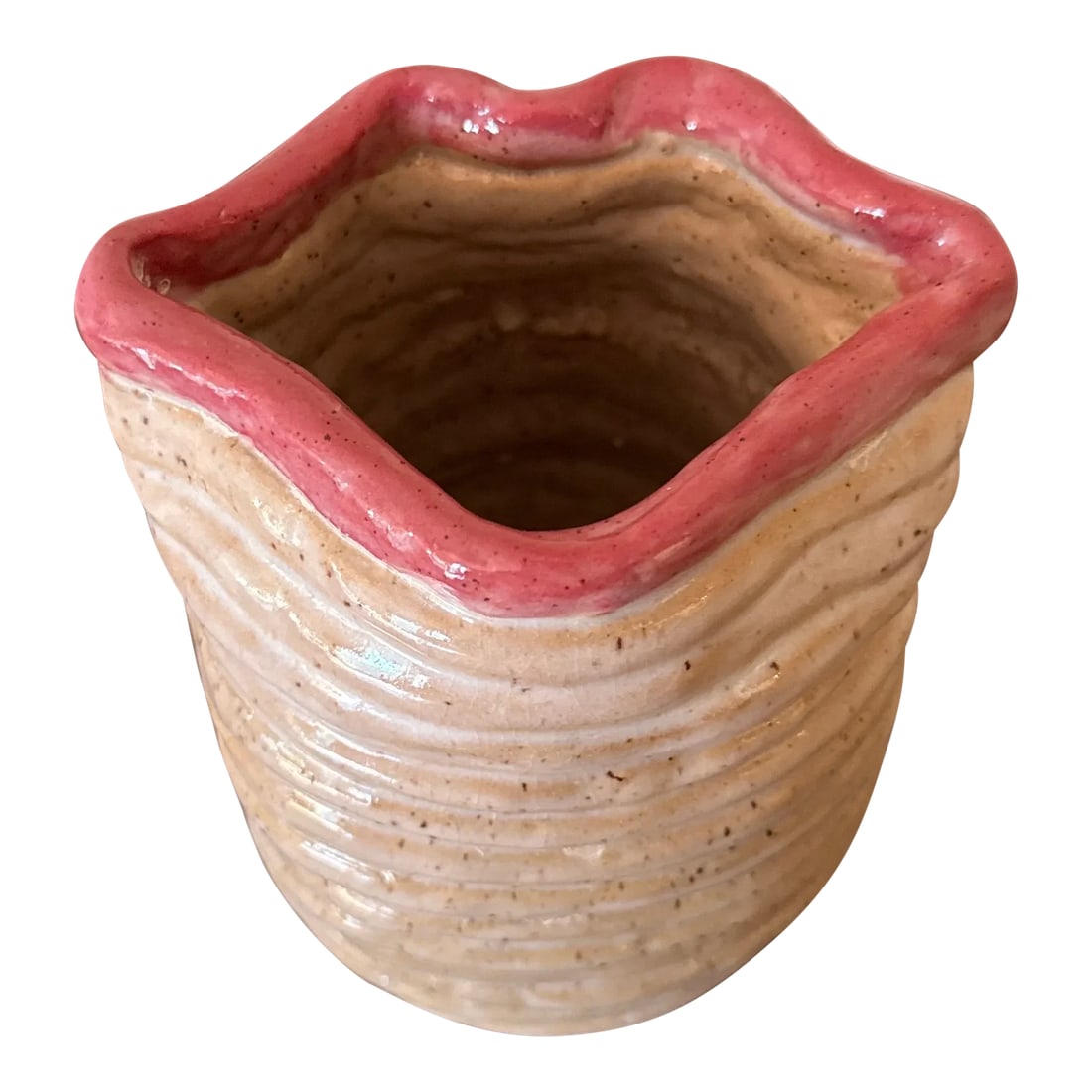 Vintage 1970s Mouth Vase Studio Pottery, Signed: Very interesting hand crafted vintage studio pottery art. Unsual look and size Condition: Alterations: Original Condition Unaltered Imperfections: Some Imperfections Condition Notes: In good