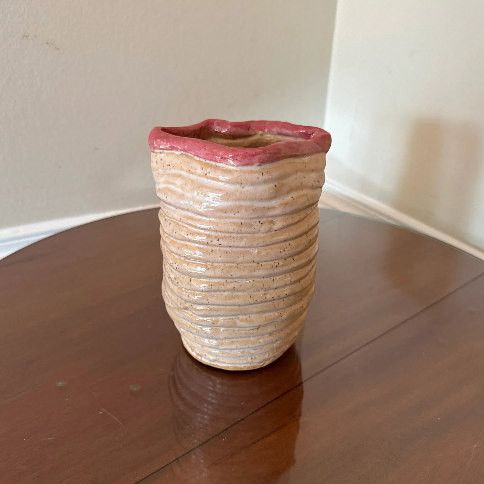 Vintage 1970s Mouth Vase Studio Pottery, Signed - 2