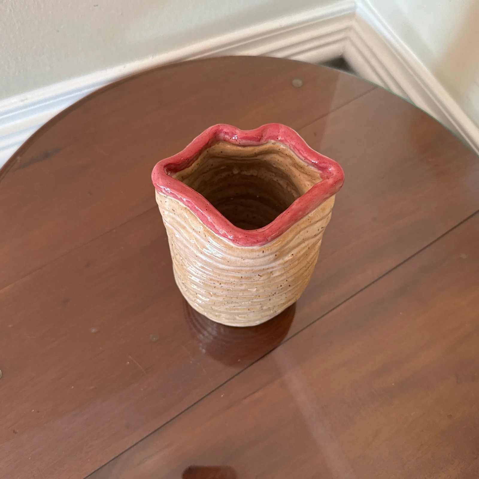 Vintage 1970s Mouth Vase Studio Pottery, Signed - 3