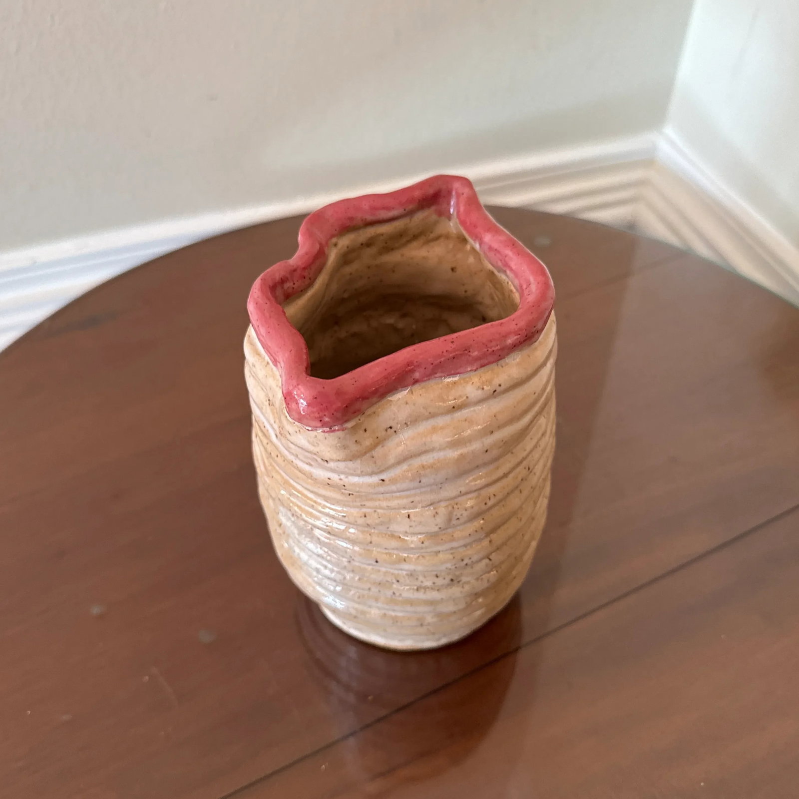 Vintage 1970s Mouth Vase Studio Pottery, Signed - 4