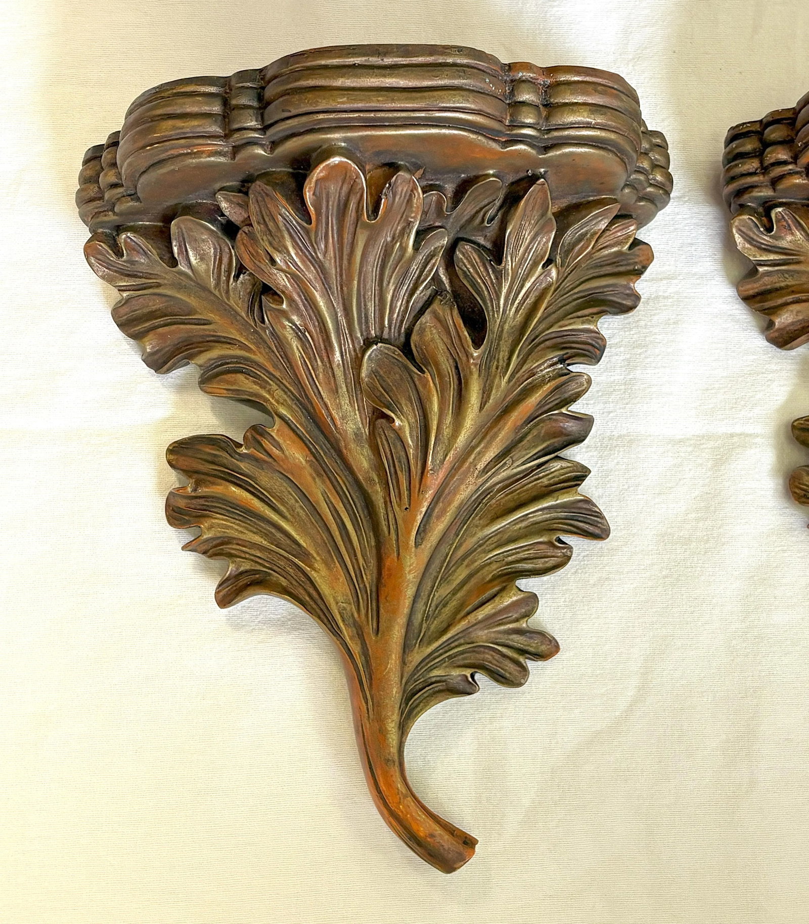 Vintage Acanthus Leaf Bronze Painted Wall Brackets- a Pair - 10