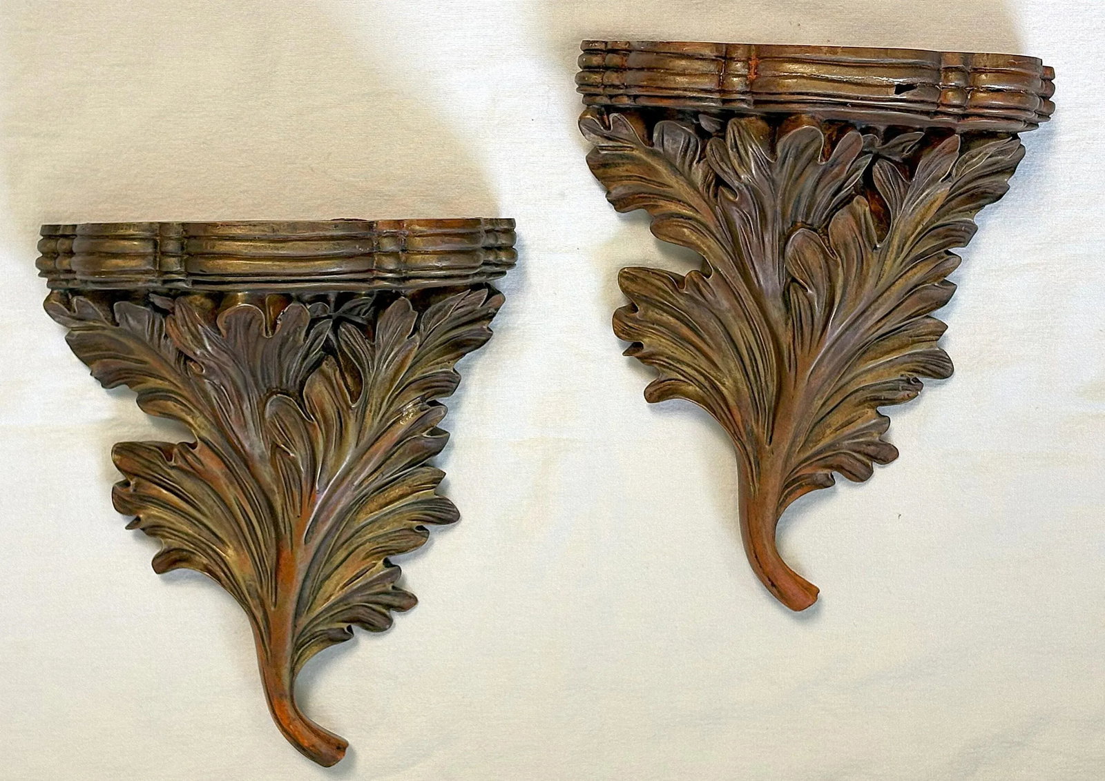 Vintage Acanthus Leaf Bronze Painted Wall Brackets- a Pair - 2