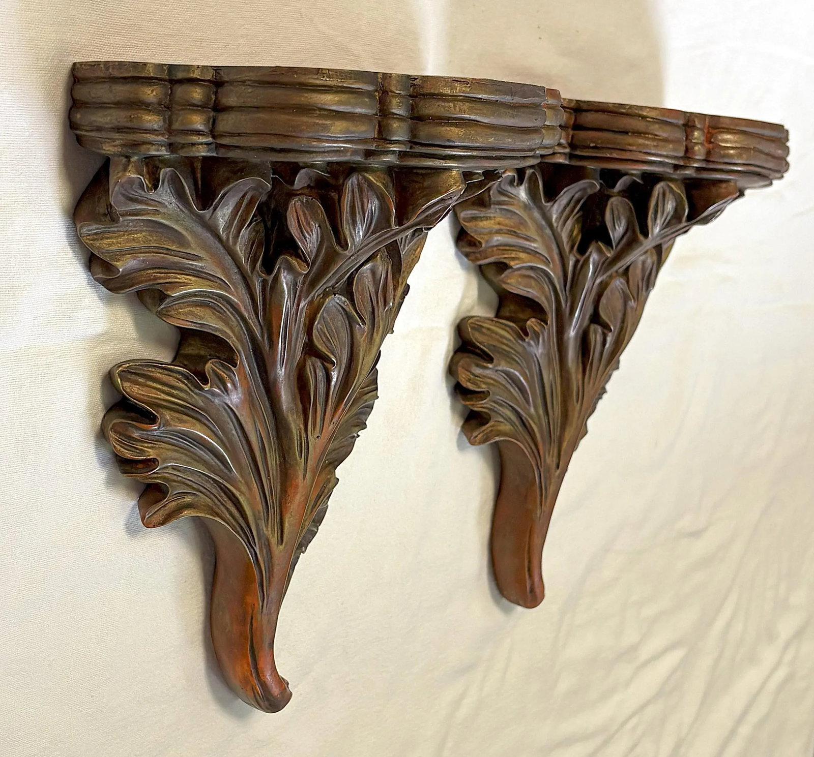 Vintage Acanthus Leaf Bronze Painted Wall Brackets- a Pair - 3