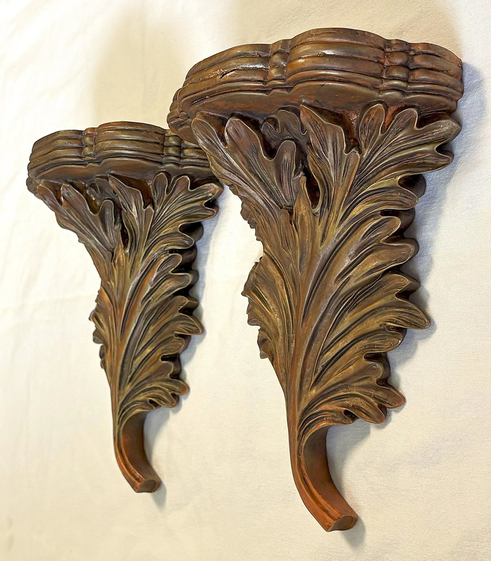 Vintage Acanthus Leaf Bronze Painted Wall Brackets- a Pair - 4