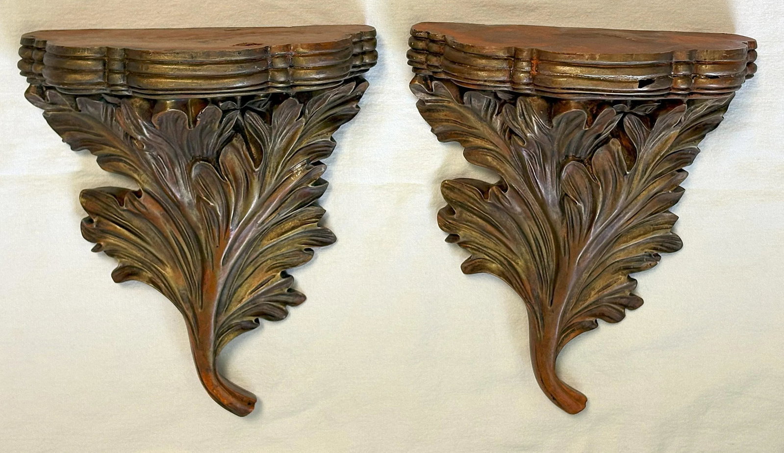 Vintage Acanthus Leaf Bronze Painted Wall Brackets- a Pair - 5