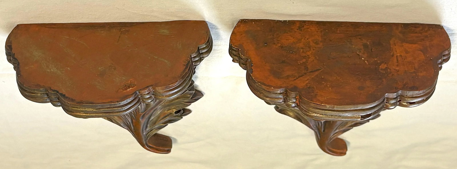 Vintage Acanthus Leaf Bronze Painted Wall Brackets- a Pair - 6