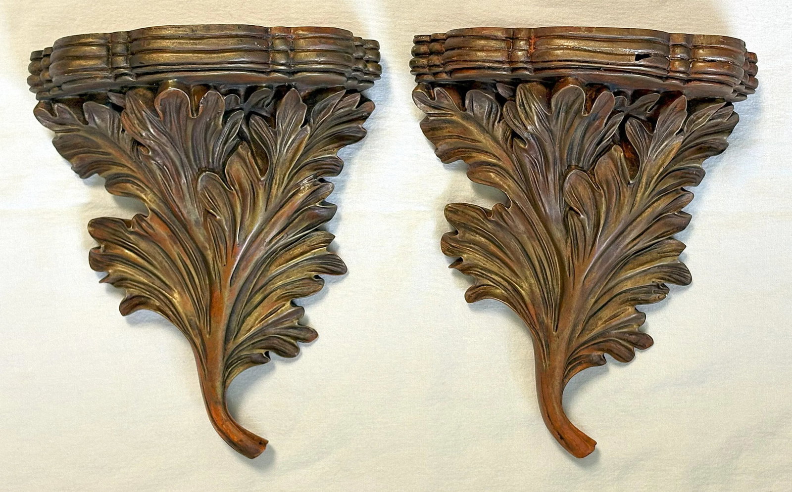 Vintage Acanthus Leaf Bronze Painted Wall Brackets- a Pair - 7