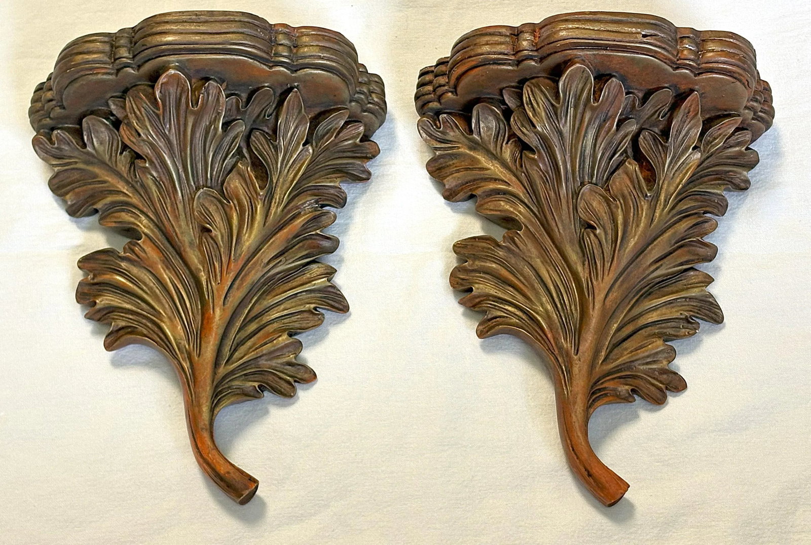 Vintage Acanthus Leaf Bronze Painted Wall Brackets- a Pair - 9