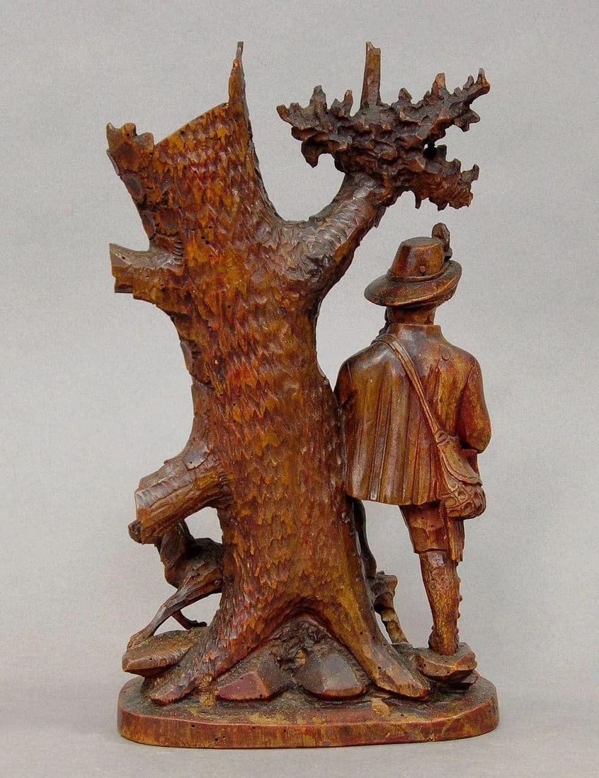 1910 Hunter and Staghound Carved Wood Thermometer Stand - 6