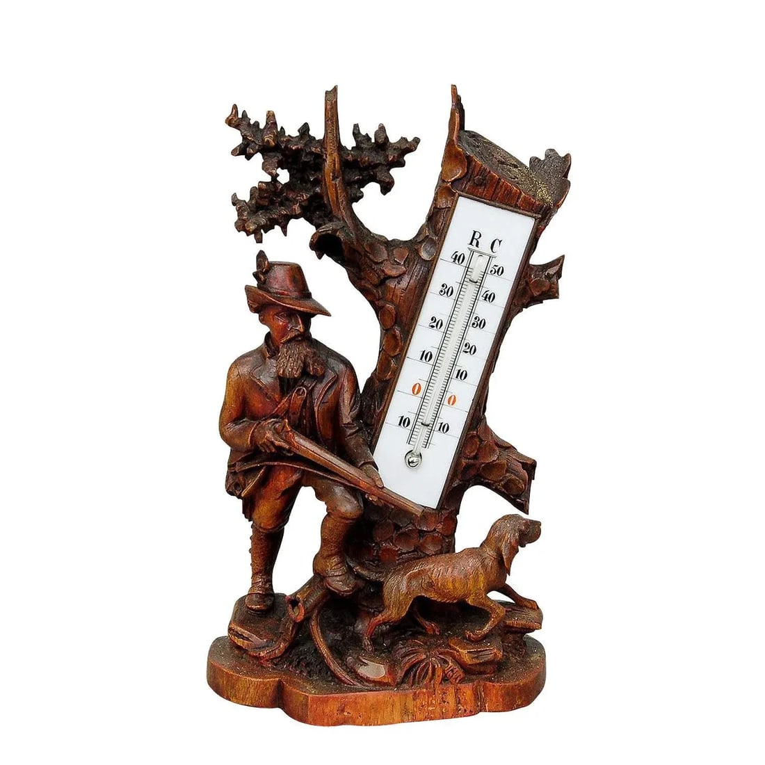 1910 Hunter and Staghound Carved Wood Thermometer Stand - 8