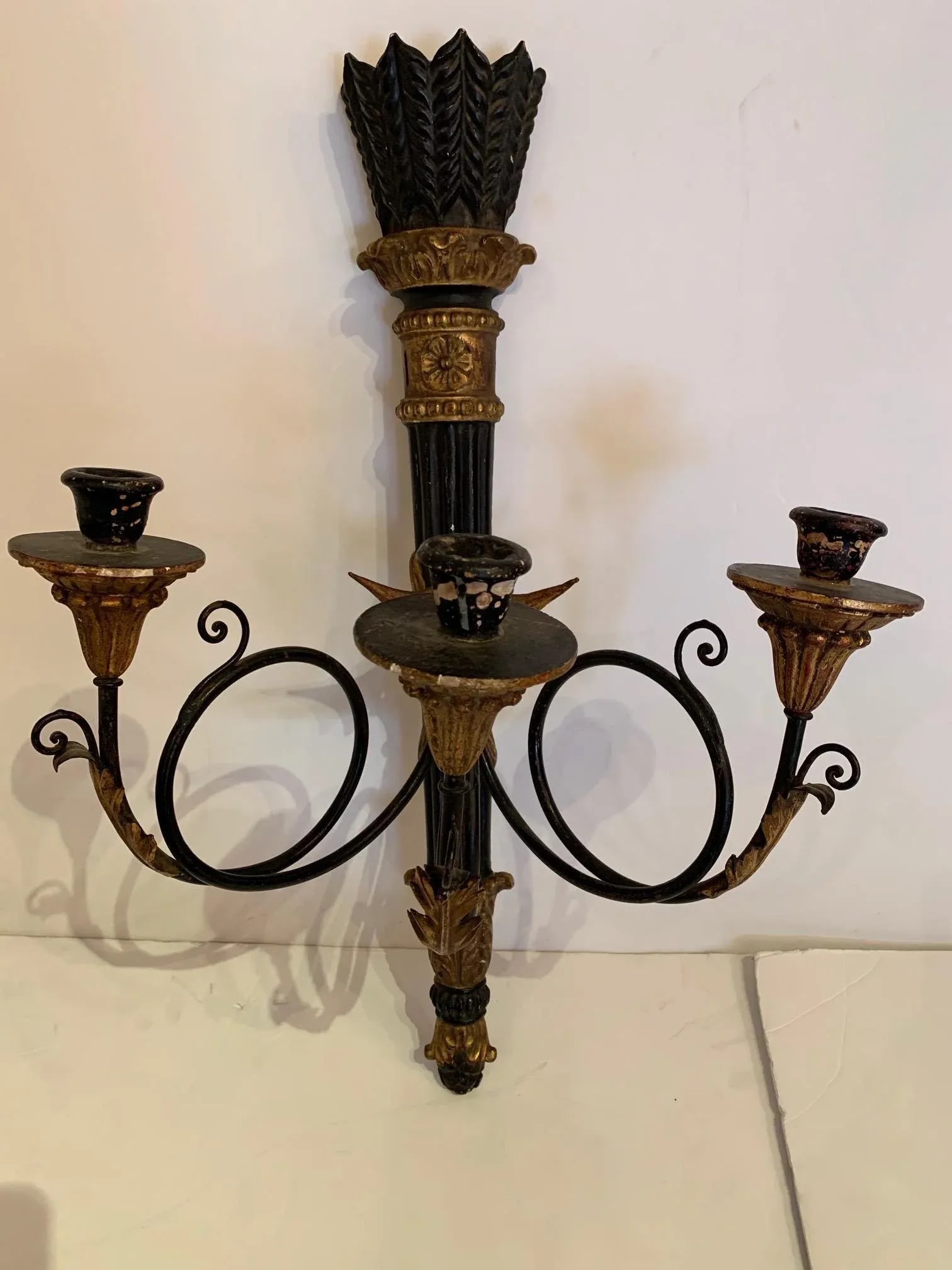 Black and Gold Italian Neoclassical Sconces - a Pair - 10