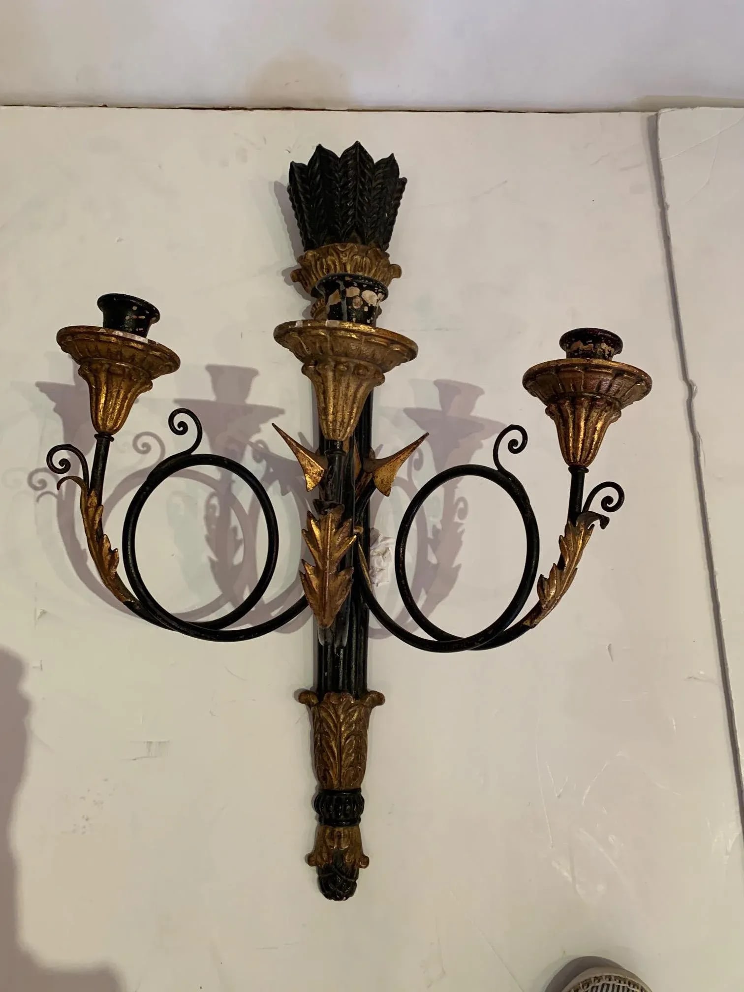 Black and Gold Italian Neoclassical Sconces - a Pair - 11