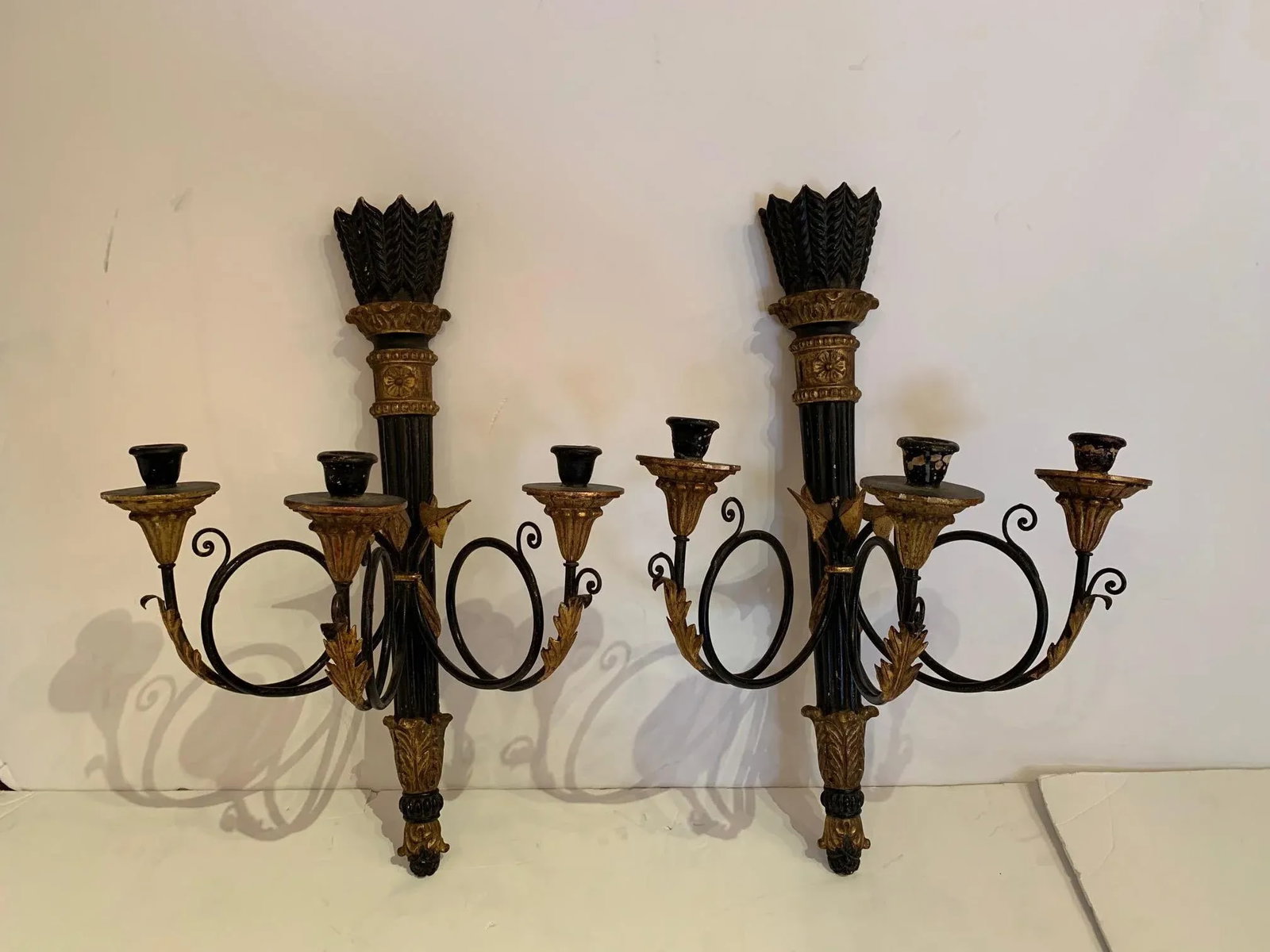 Black and Gold Italian Neoclassical Sconces - a Pair - 12