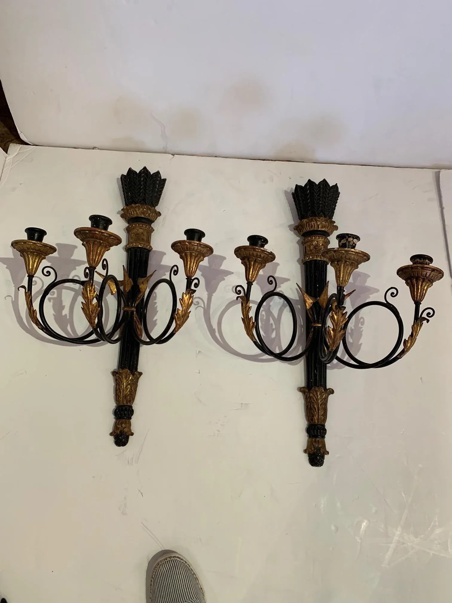 Black and Gold Italian Neoclassical Sconces - a Pair - 4