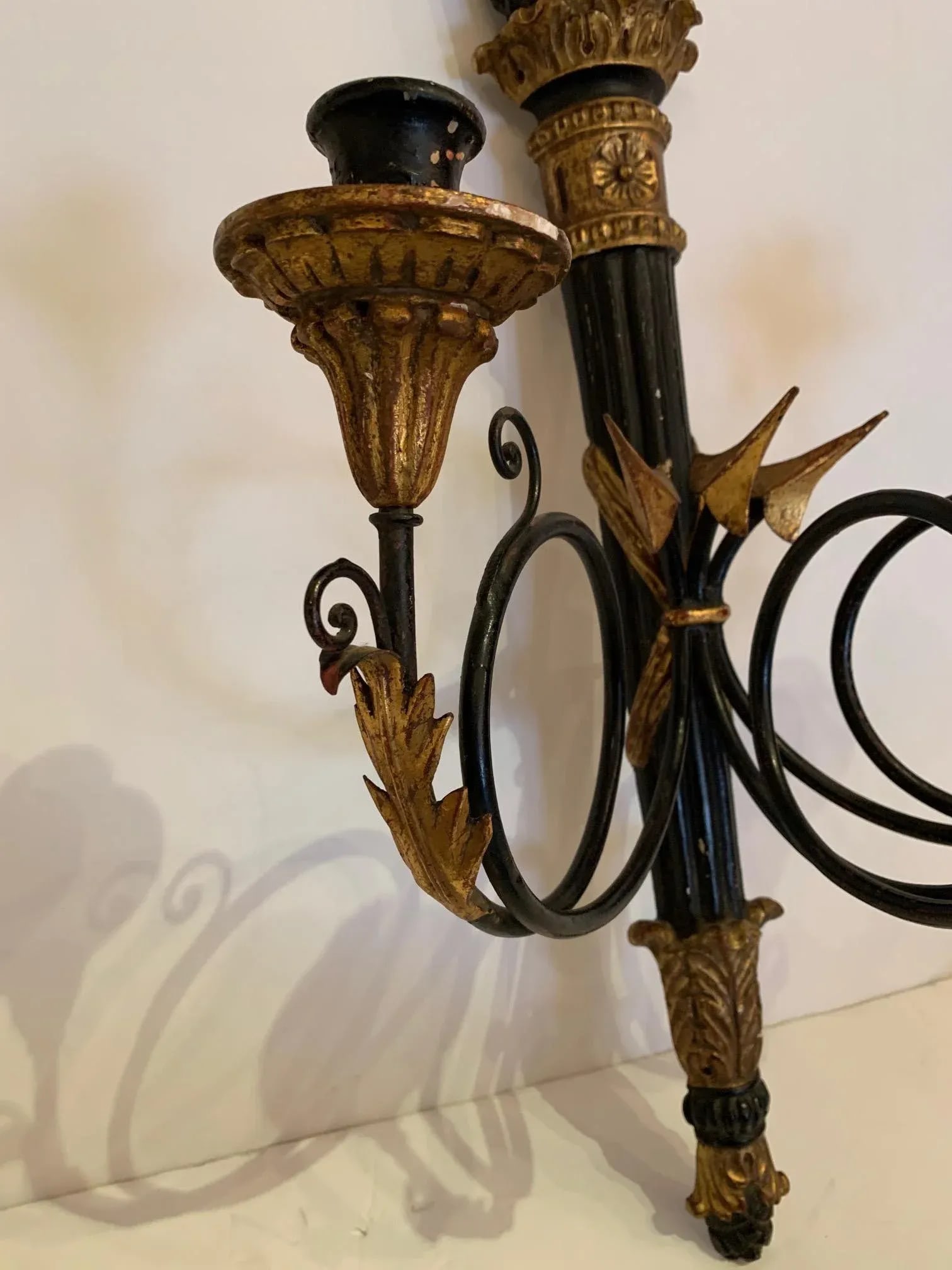 Black and Gold Italian Neoclassical Sconces - a Pair - 6