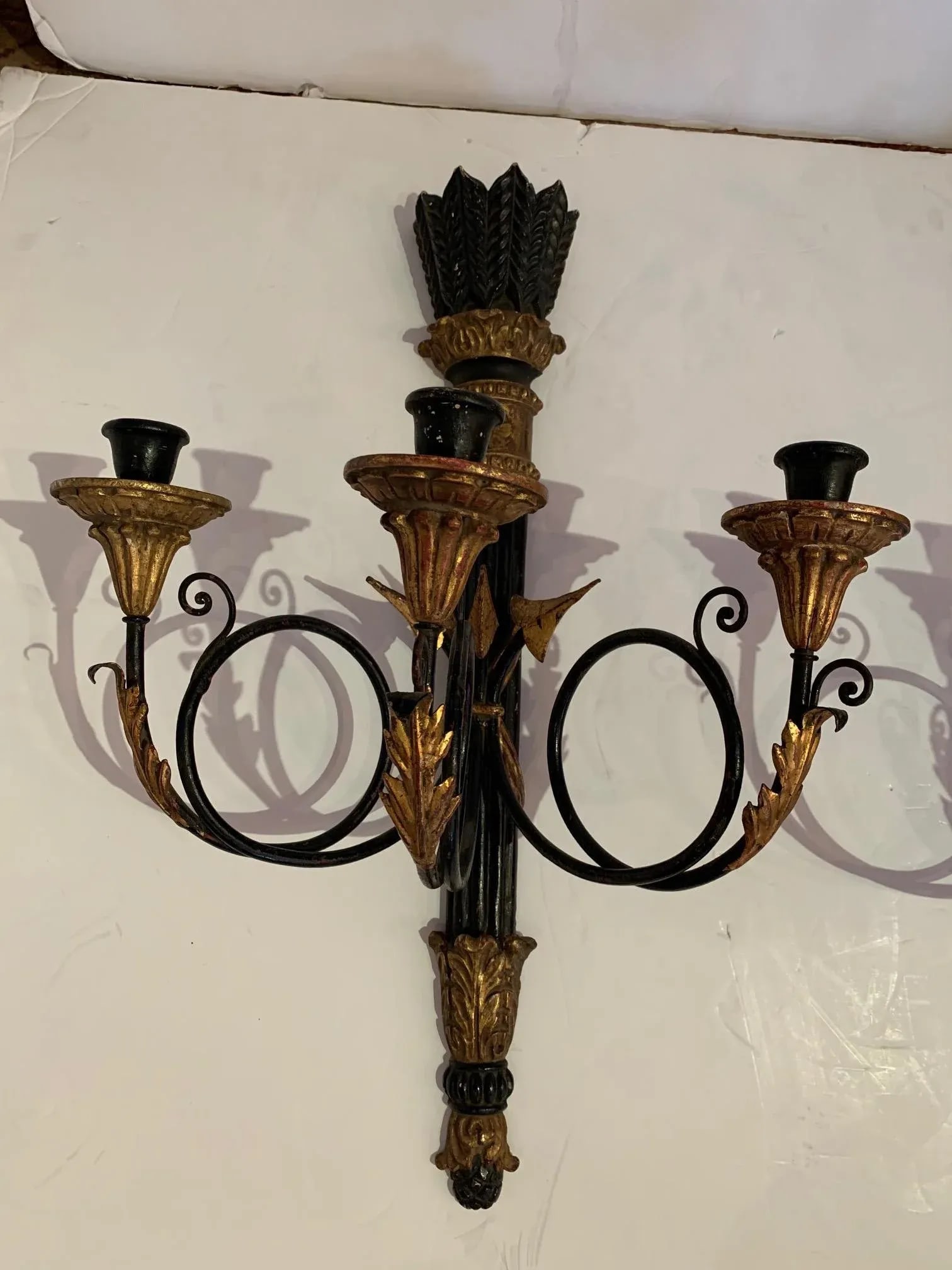 Black and Gold Italian Neoclassical Sconces - a Pair - 7