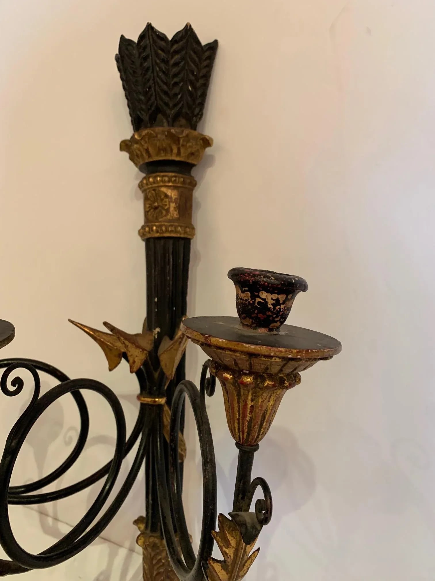 Black and Gold Italian Neoclassical Sconces - a Pair - 9