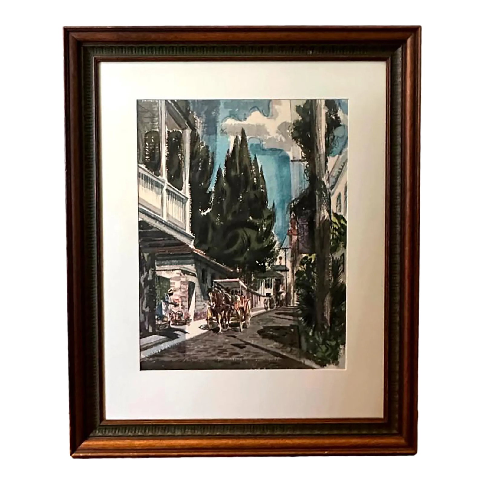 New Orleans Scene 1960's Print by Doris Chase, Framed: This rare vintage lithograph is titled "New Orleans Scene" by Doris Totten Chase Doris Chase is a female member of the N.W. School of Artists. She started her career in Seattle and later moved to New