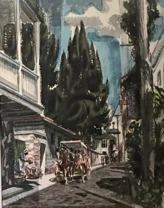 New Orleans Scene 1960's Print by Doris Chase, Framed - 2