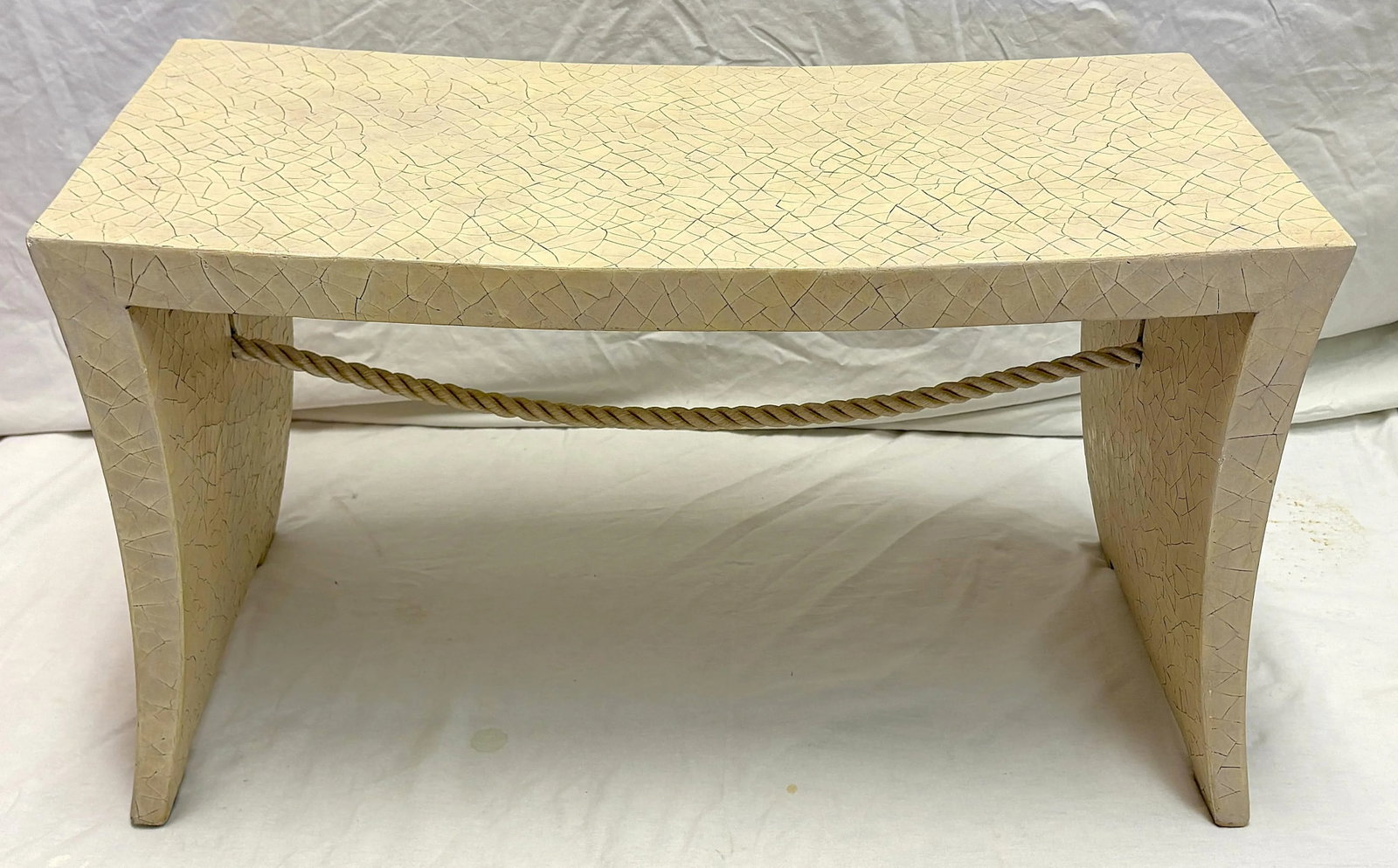 Vintage Tassel Pagoda Bench by Thomas Pheasant for Baker Furniture in Crackle Finish - 4