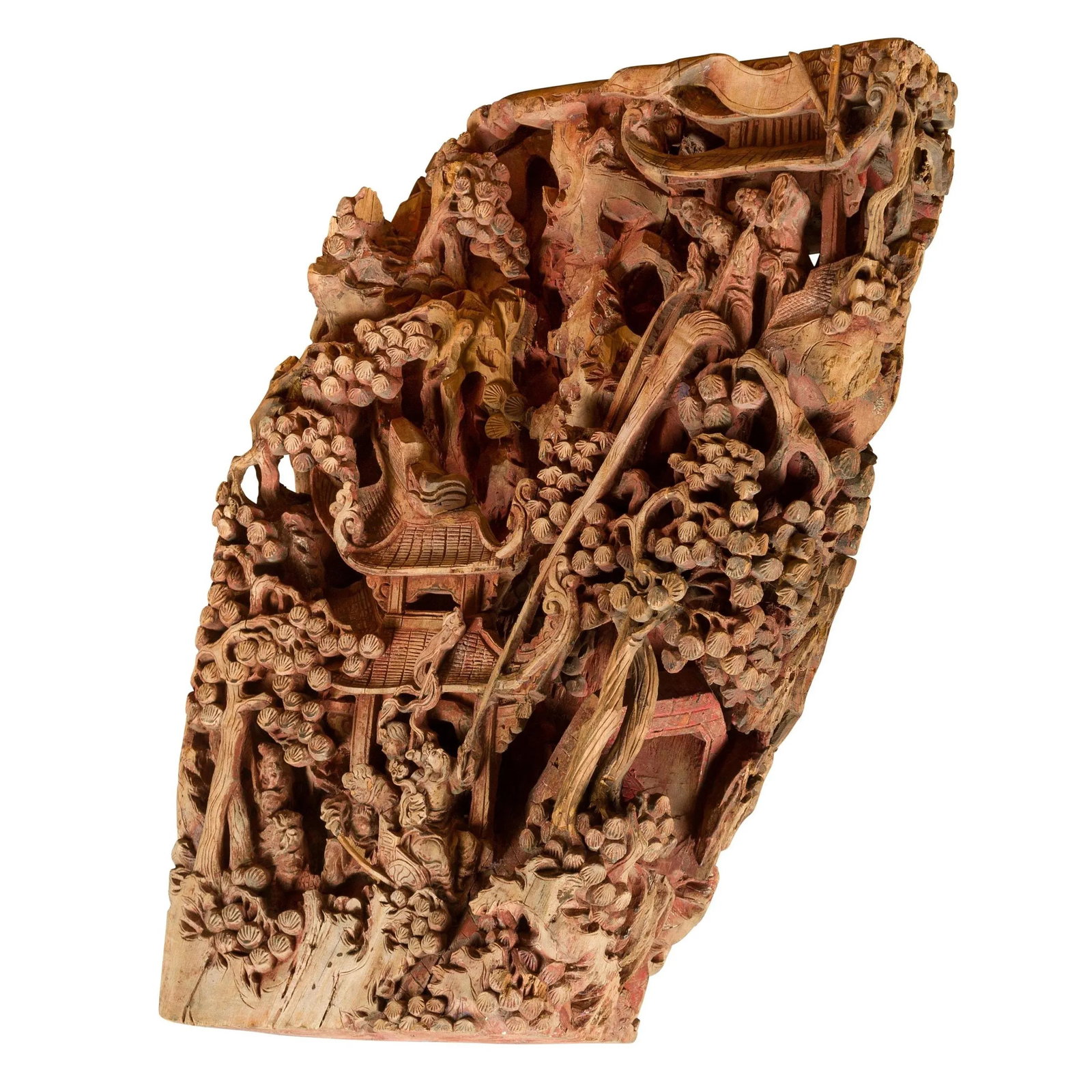 Antique Chinese Hand Carved Temple Corbel with Original Red Polychromy - 13