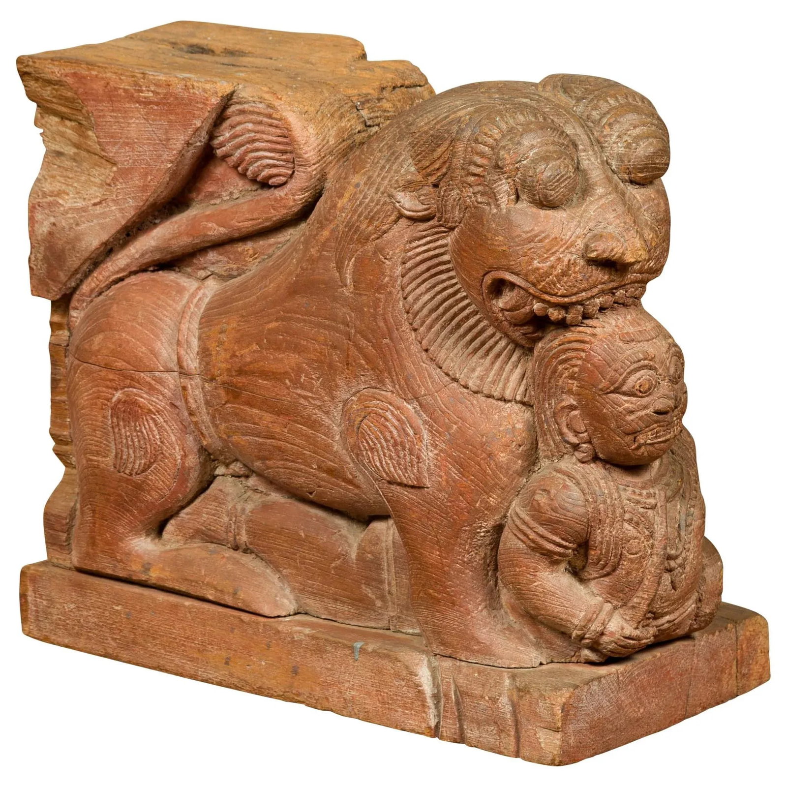 Indian 18th Century Teak Guardian Lion Carving with Traces of Original Paint - 10