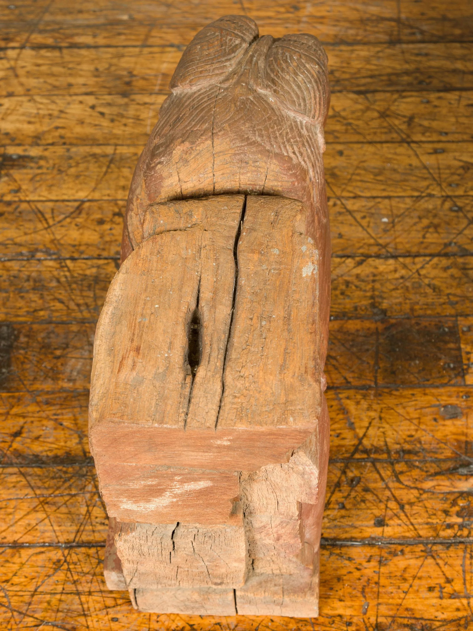 Indian 18th Century Teak Guardian Lion Carving with Traces of Original Paint - 9
