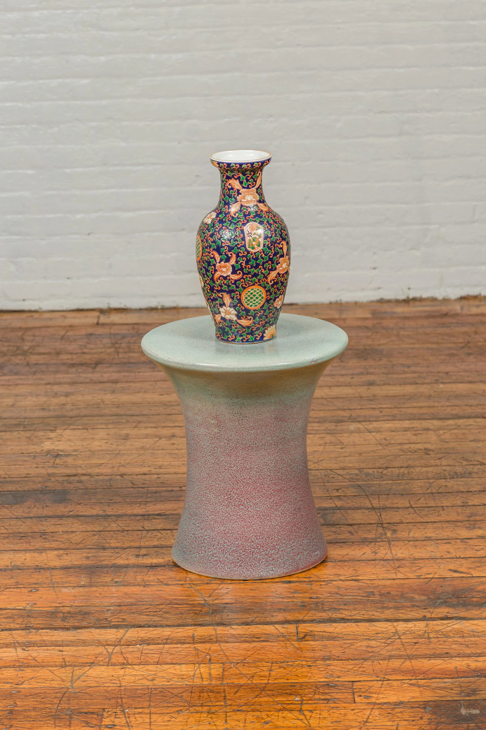 Chinese Contemporary Artisan Hand Painted and Glazed Curving Garden Seat - 4