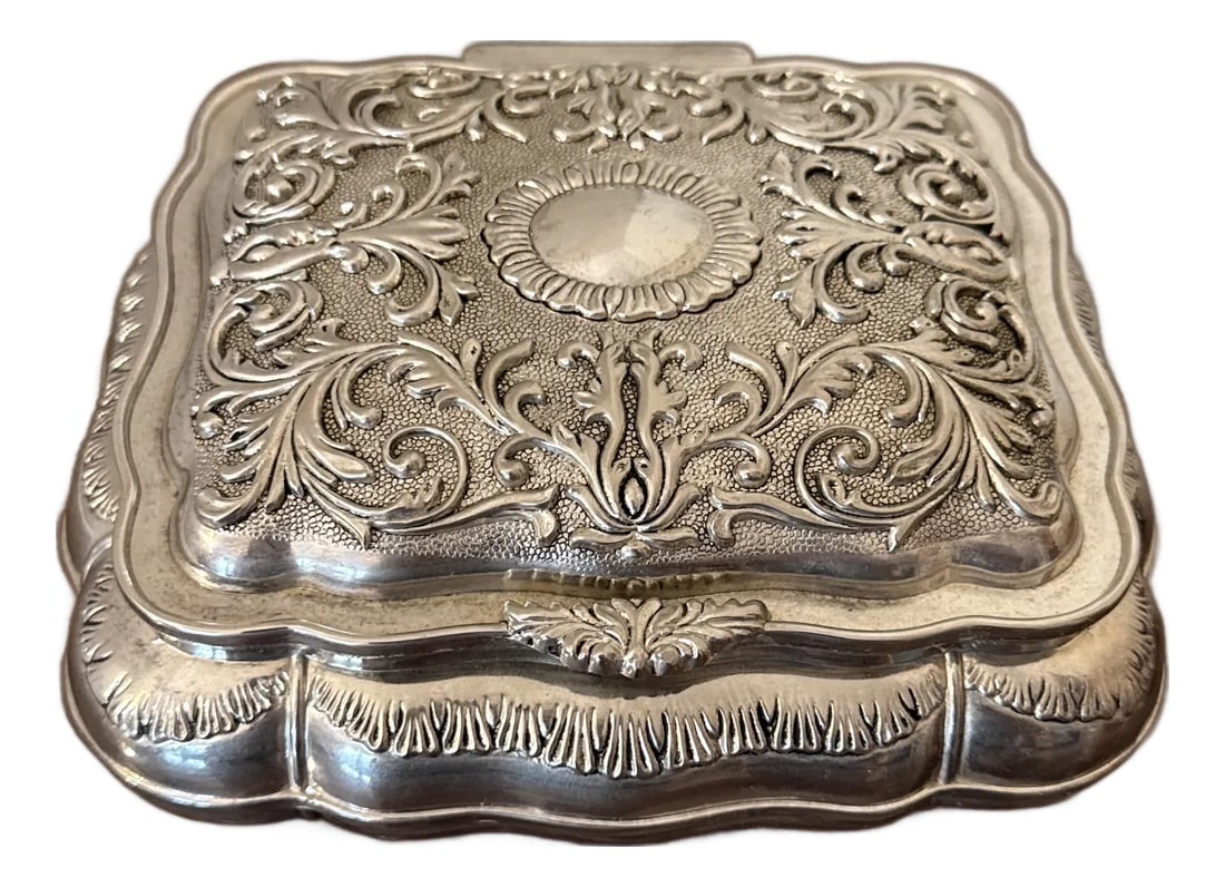 Late 20th Century Vintage Godinger Attributed Jewelry Box Silver Plated: The ornate floral design silver plate box is in very good condition with some plate wear as a result of age and normal use. The red velvet is ready for that special piece of jewelry or watch and is