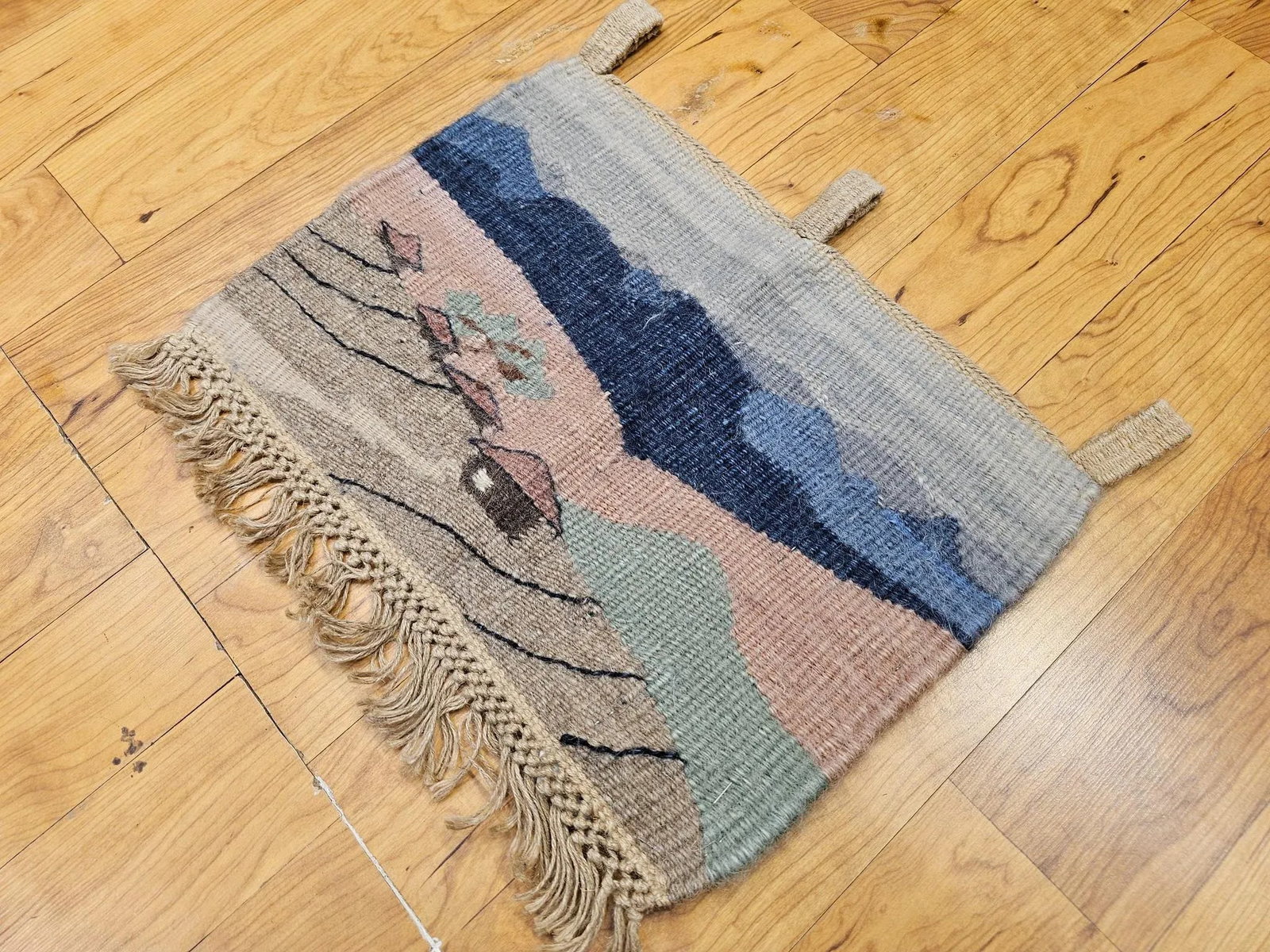 Vintage Hand Woven African Tapestry Depicting Village and Mountain Landscape - 4