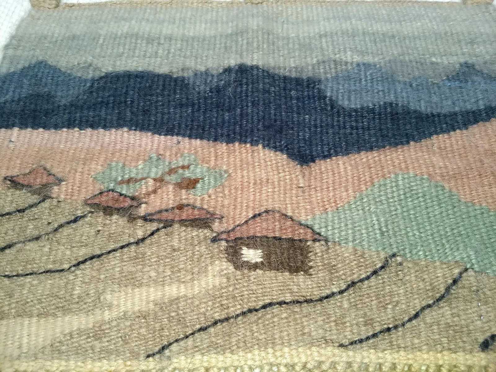 Vintage Hand Woven African Tapestry Depicting Village and Mountain Landscape - 8