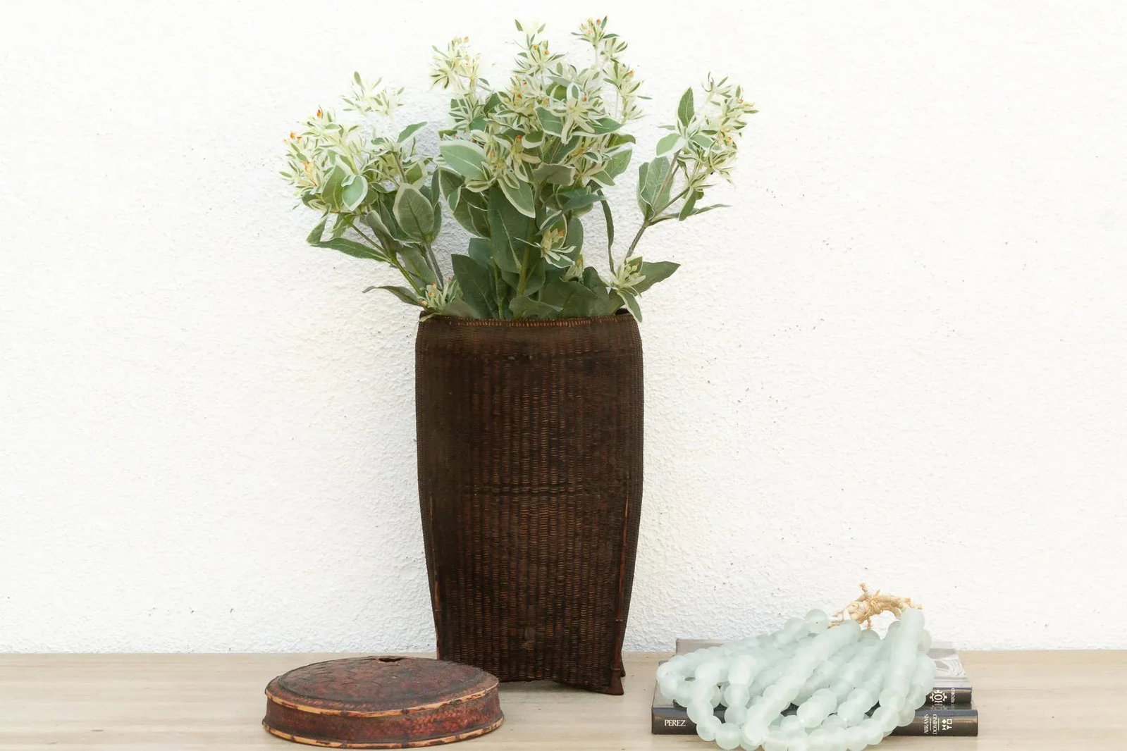 Dark Patinated Brown Woven Basket W/Lid - 10