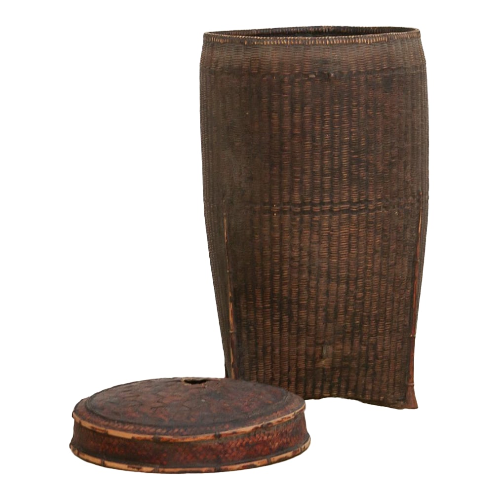 Dark Patinated Brown Woven Basket W/Lid (1 of 10)