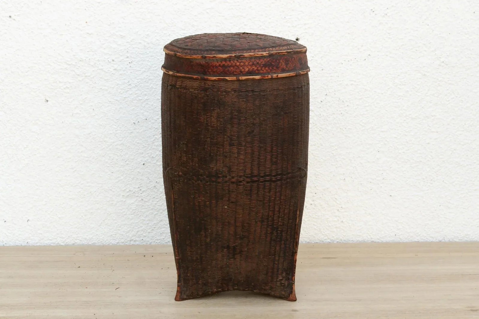Dark Patinated Brown Woven Basket W/Lid - 6