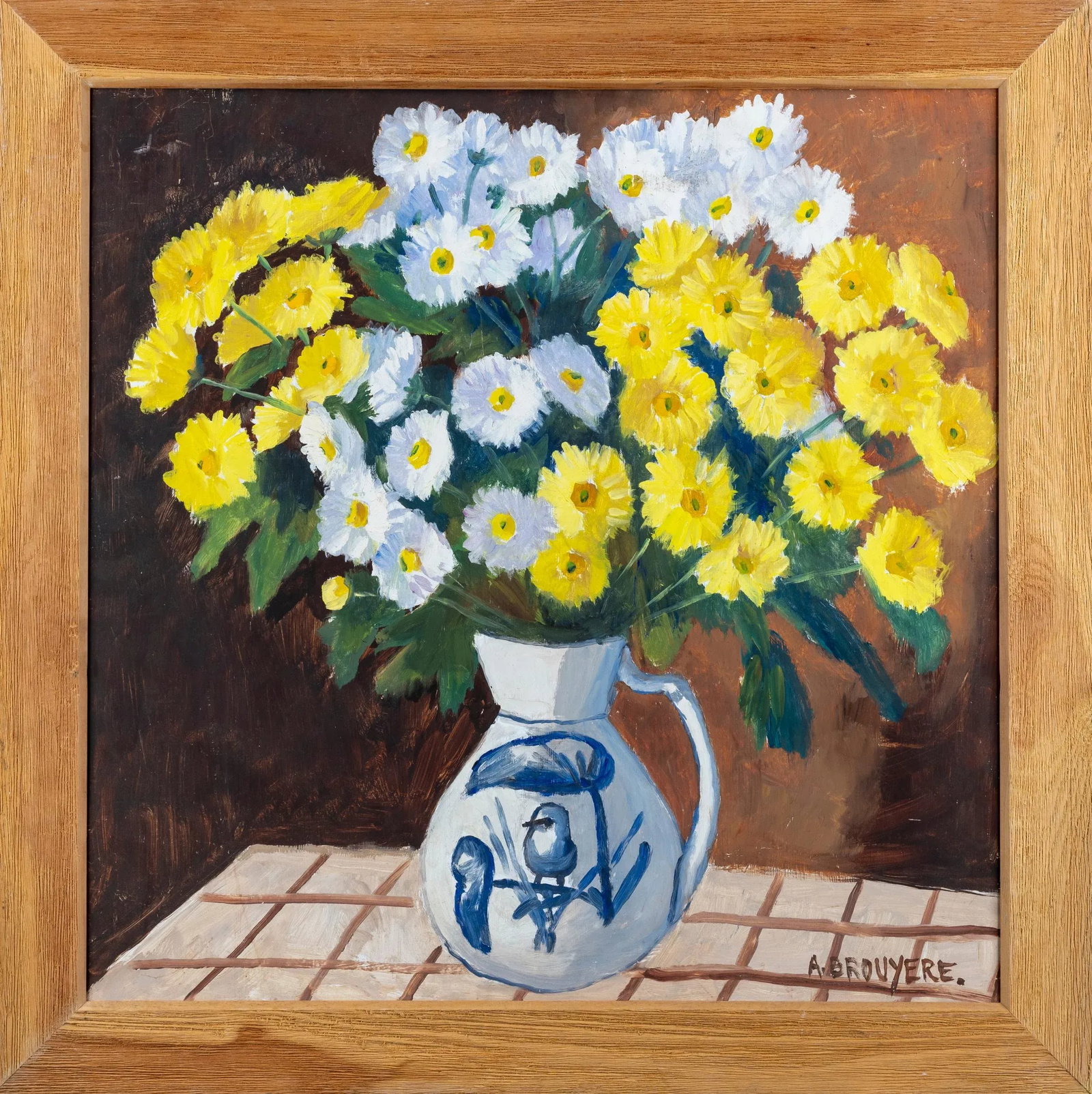 1950s Framed Oil Painting of Daisies From the South of France: South of France Looking out my window, I see a lovely group of bright flowers dancing in the breeze. They're in the garden, and this beautiful painting brings their beauty inside my home, letting me
