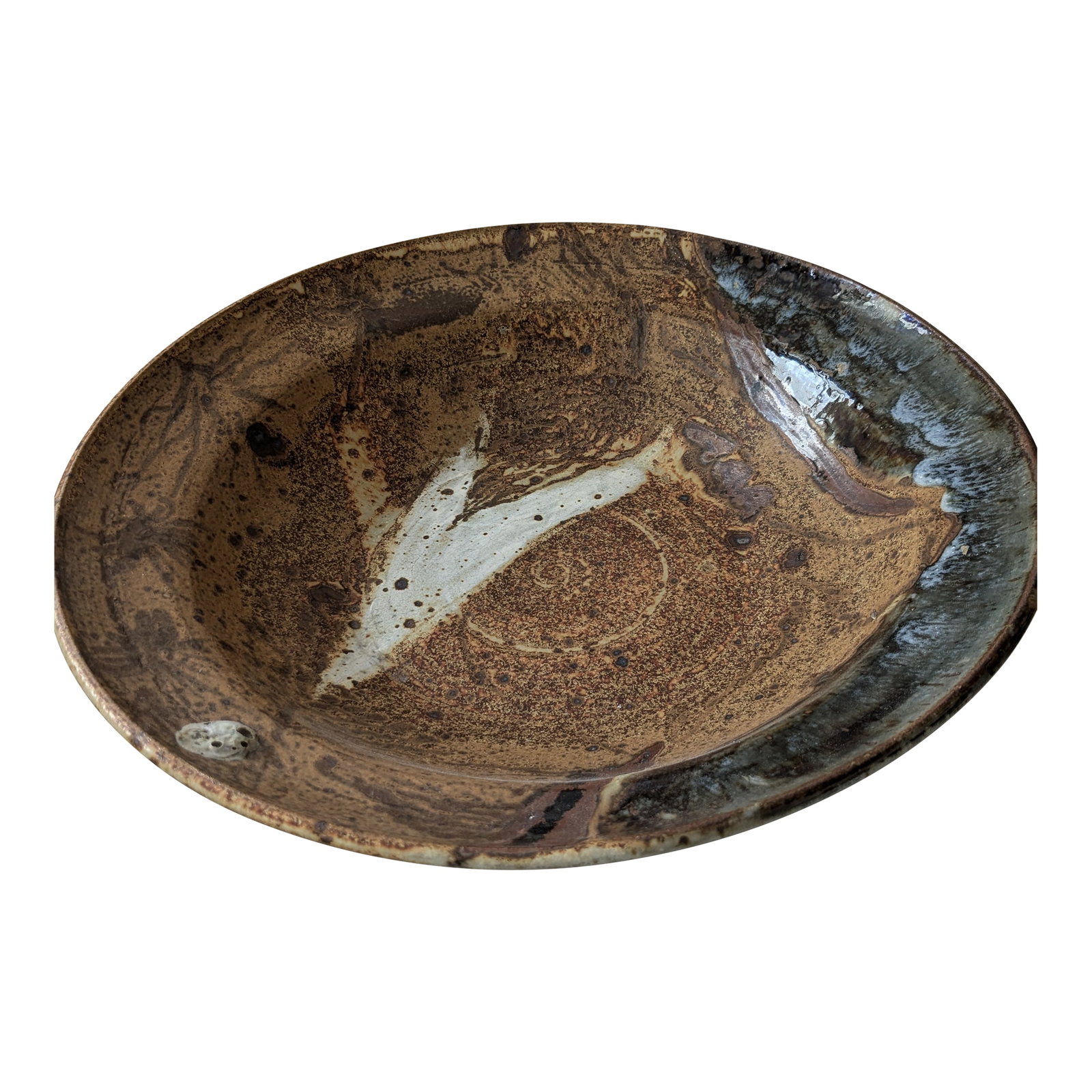 Late 20th Century Large Studio Pottery Display Bowl- Signed: Enormous Studio Pottery Display Bowl – Signed, 16" Diameter x 1.5" Tall Item Description: Type: Hand-thrown studio pottery display bowl Artist: Signed on base (signature not identified – s