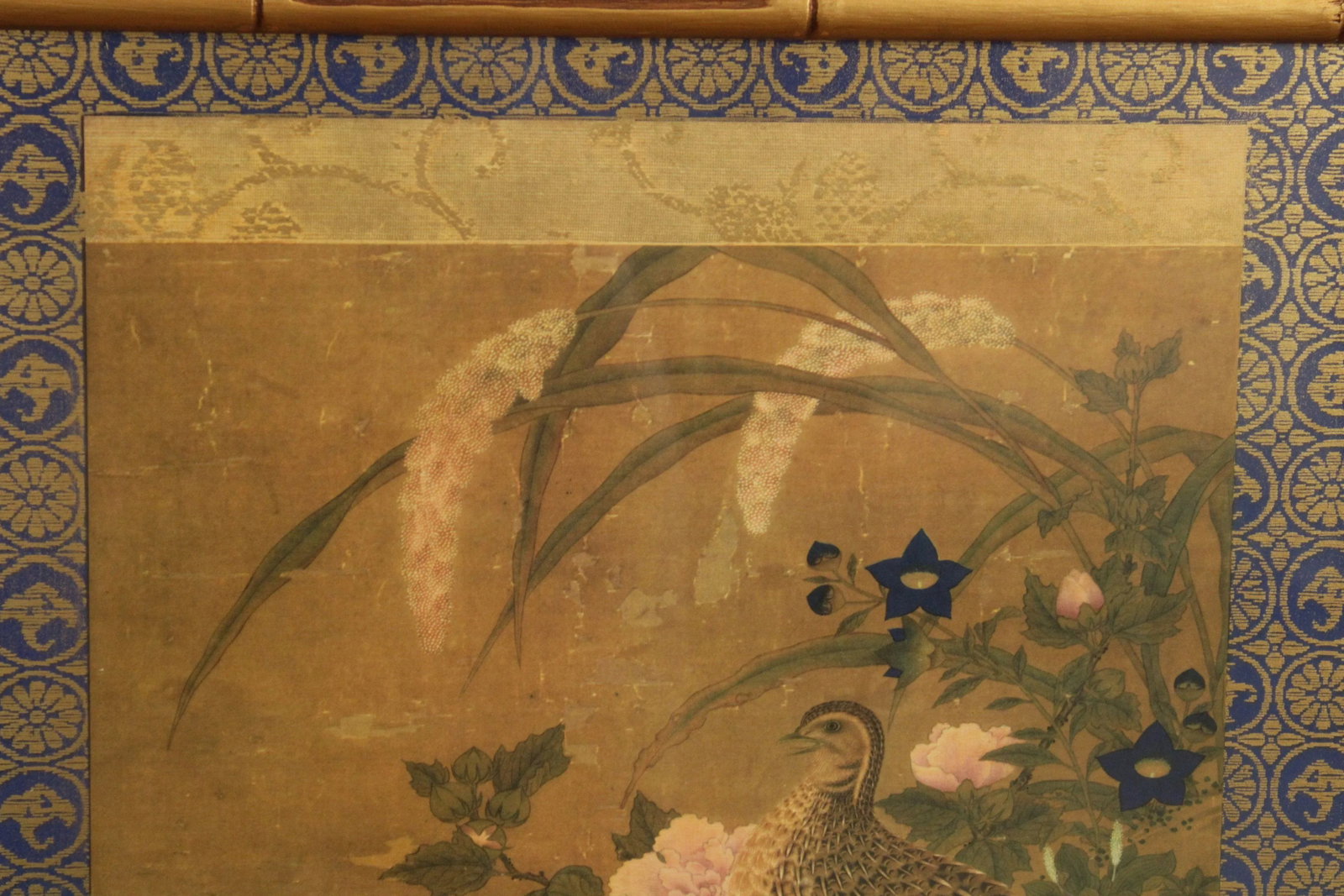 Tosa Mitsuoki "Quail Birds and Flowers" Faux Bamboo Framed Art Print - 10