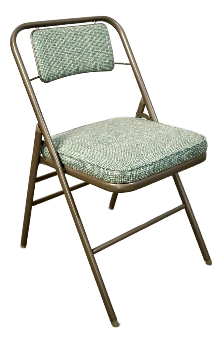 1950's Mid-Century Modern Metal Dining Chair: Vintage 1950's Midcentury Modern side chair for sale. Manufactured in the 1950's, and is in excellent condition. It has a metal frame that folds, and has been reupholstered in Designtex's Hashtag