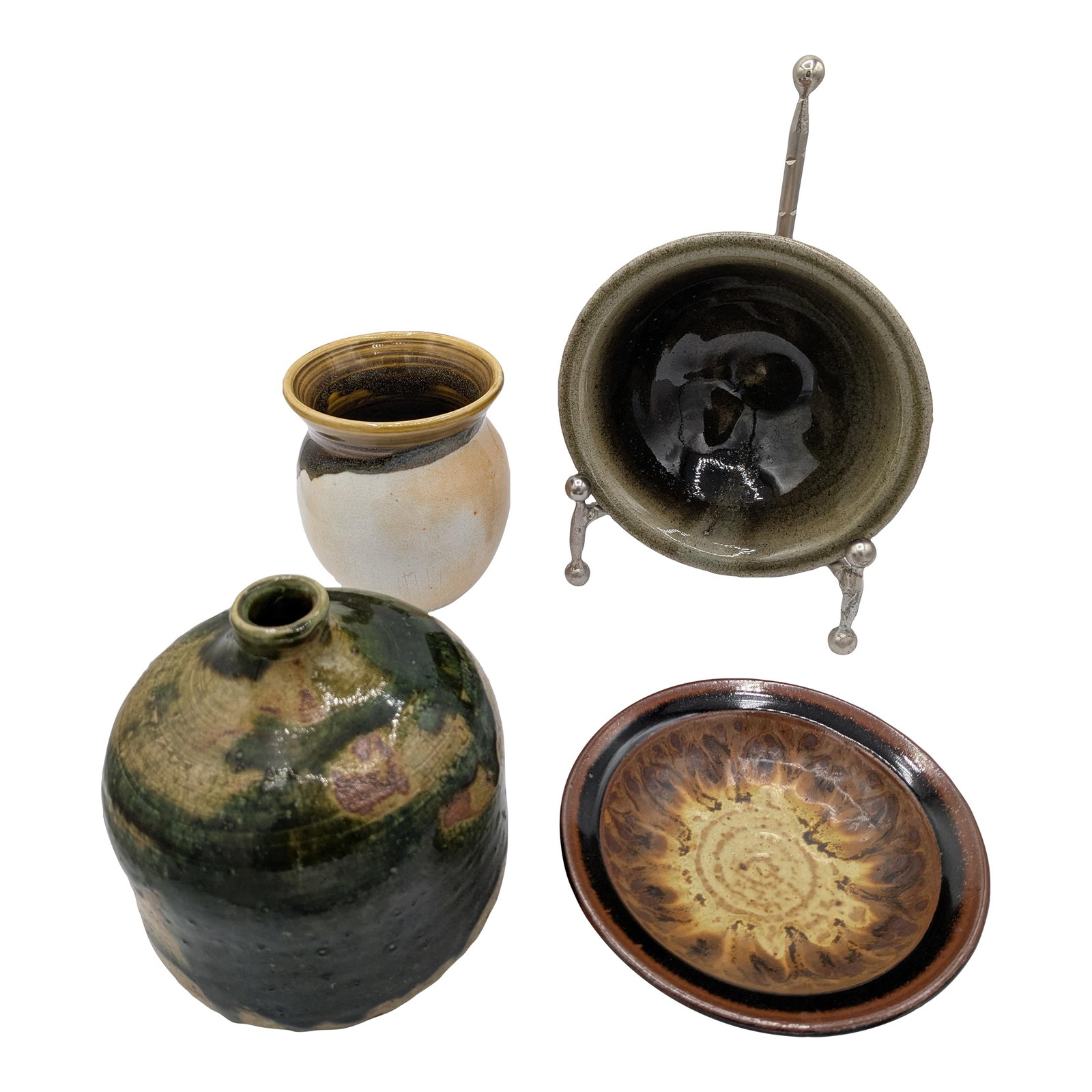 Mid 20th Century Group of 4 Earth Toned Studio Pottery Dishes (1 of 12)