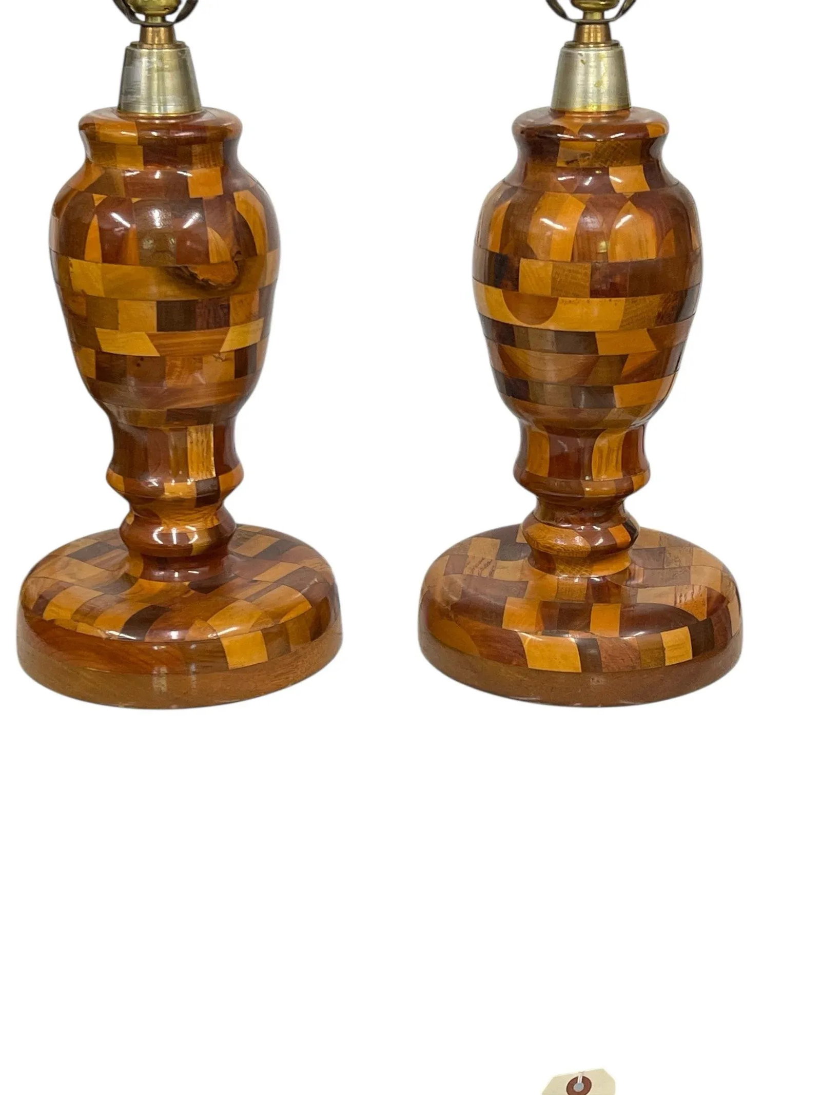 Mid Century Marquetry Lamps - A Pair - 3
